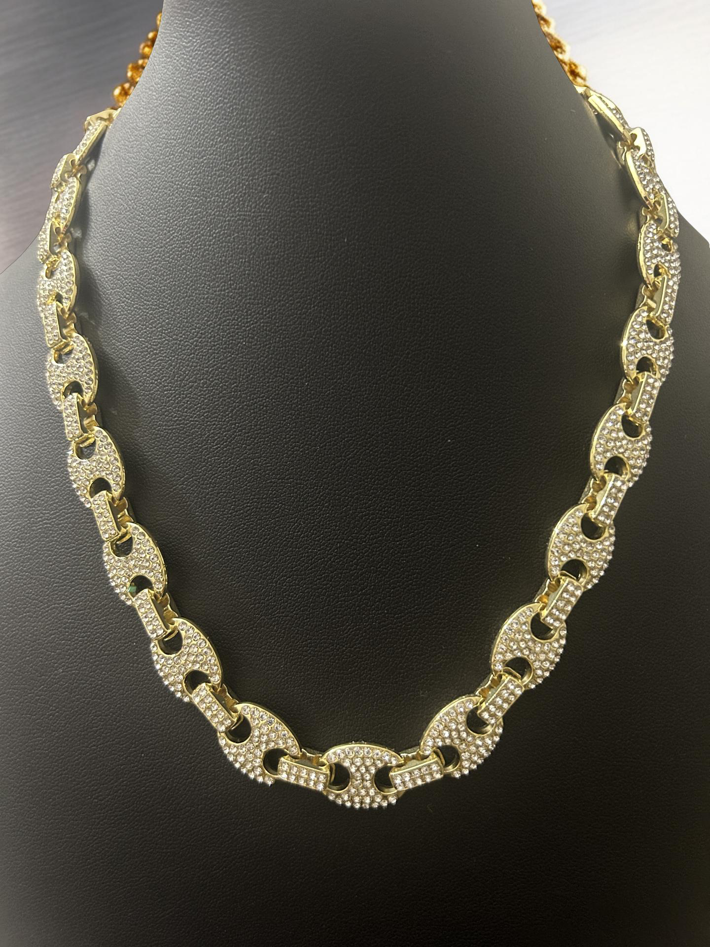 18” 13.5mm Iced Out Gucci Mariner Link Chain – VVS CZ Gold Over Stainless Steel