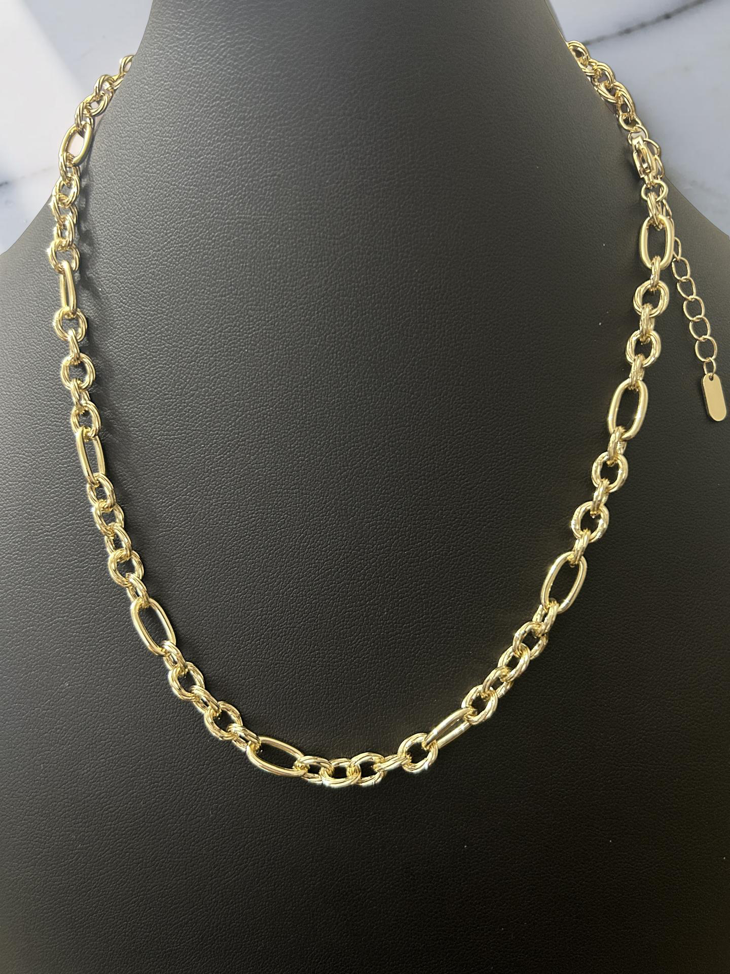 14K Gold Filled Bubble Figaro Chain – Adjustable 18-20 Inch Brass Necklace