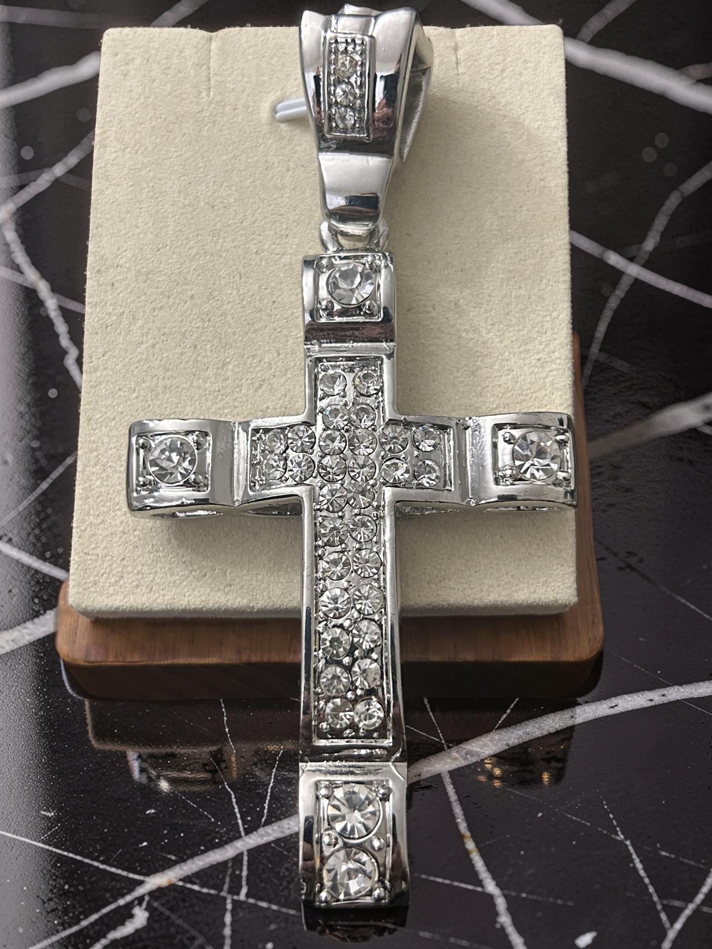 Large Stainless Steel Cross Pendant – VVS CZ Iced Out Christian Necklace Charm