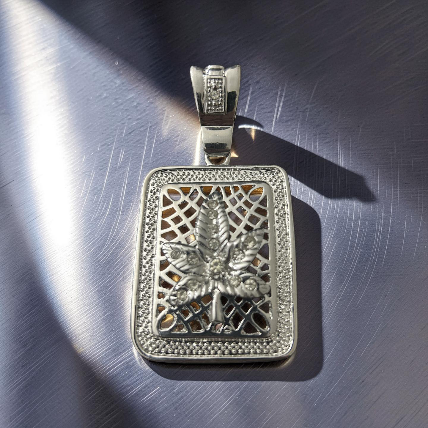 Large Cannabis Leaf Stainless Steel Pendant – VVS CZ Iced Out Square Charm