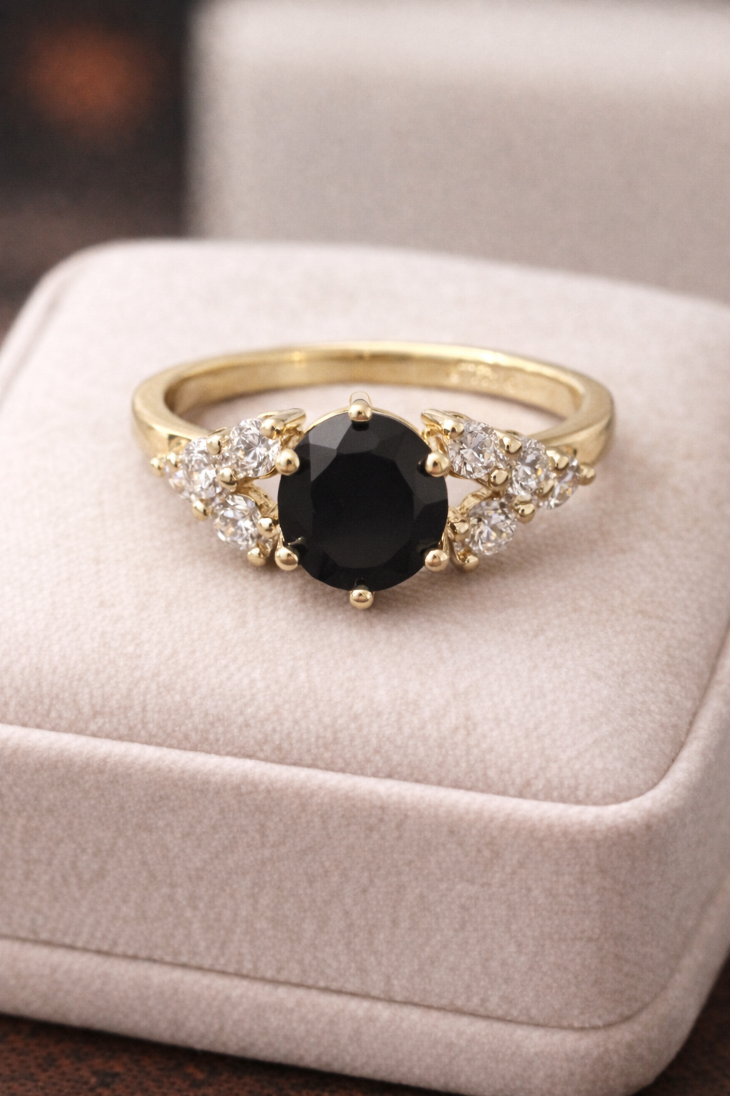 14K Gold Filled Size 8 Ring with Black Center Stone & VVS CZ Accents