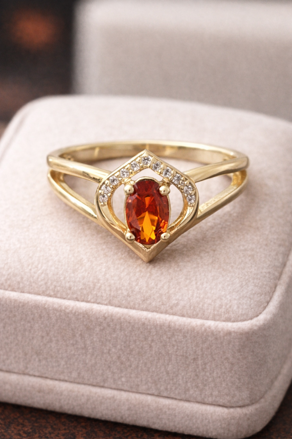 14K Gold Filled Size 7 Ring with Red Center Stone & VVS CZ Halo