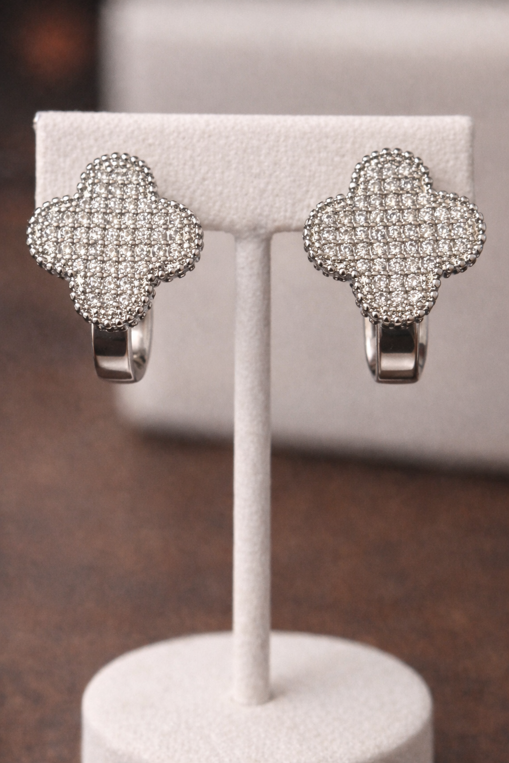 14K White Gold Filled Clover Hoop Earrings with VVS CZ – Iced Out Sparkle