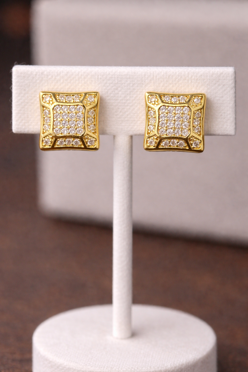 14K Gold Filled VVS CZ Square Stud Earrings – Iced Out Push Backs