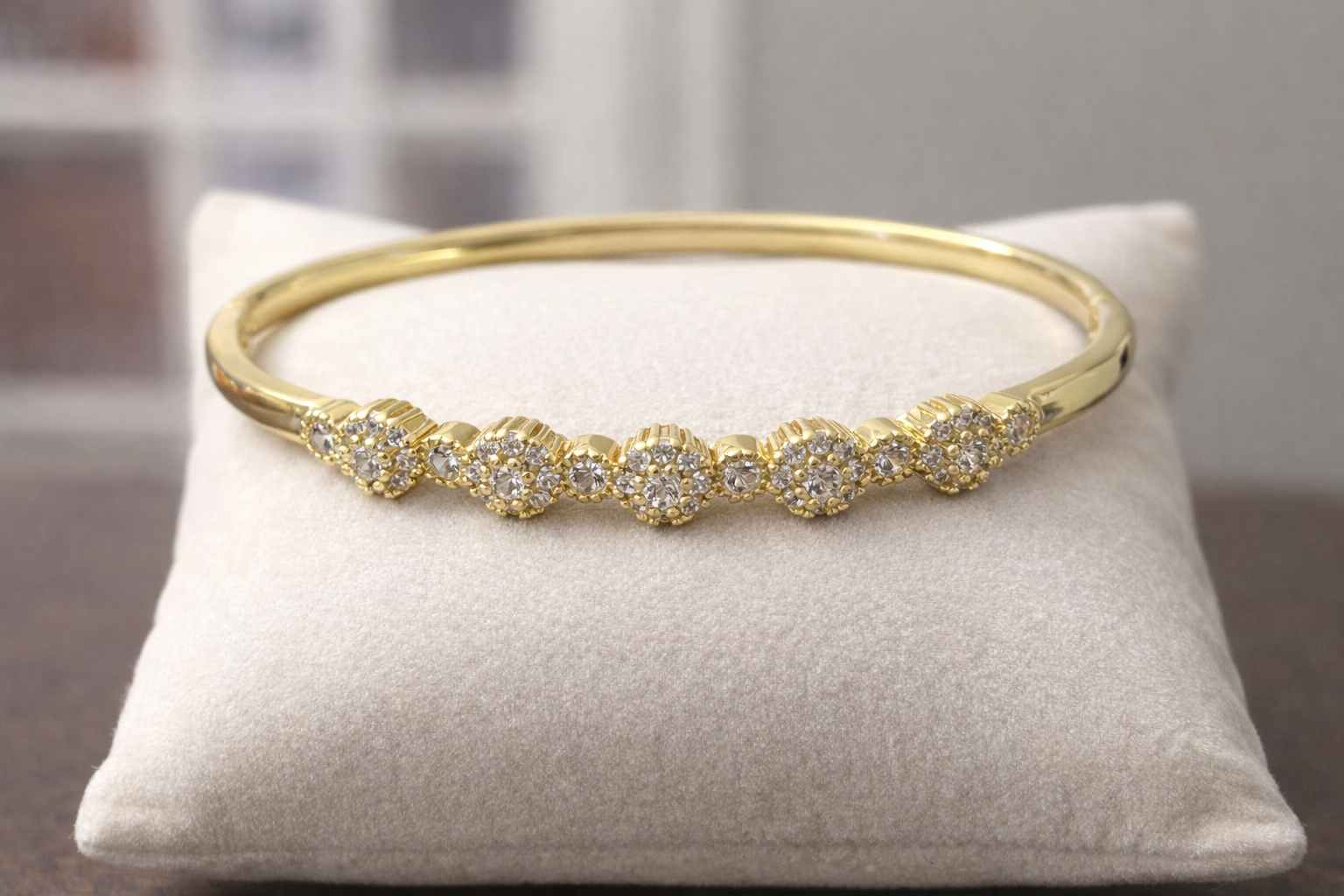 14K Gold Filled VVS CZ Floral Bangle Bracelet – 7 Inch
