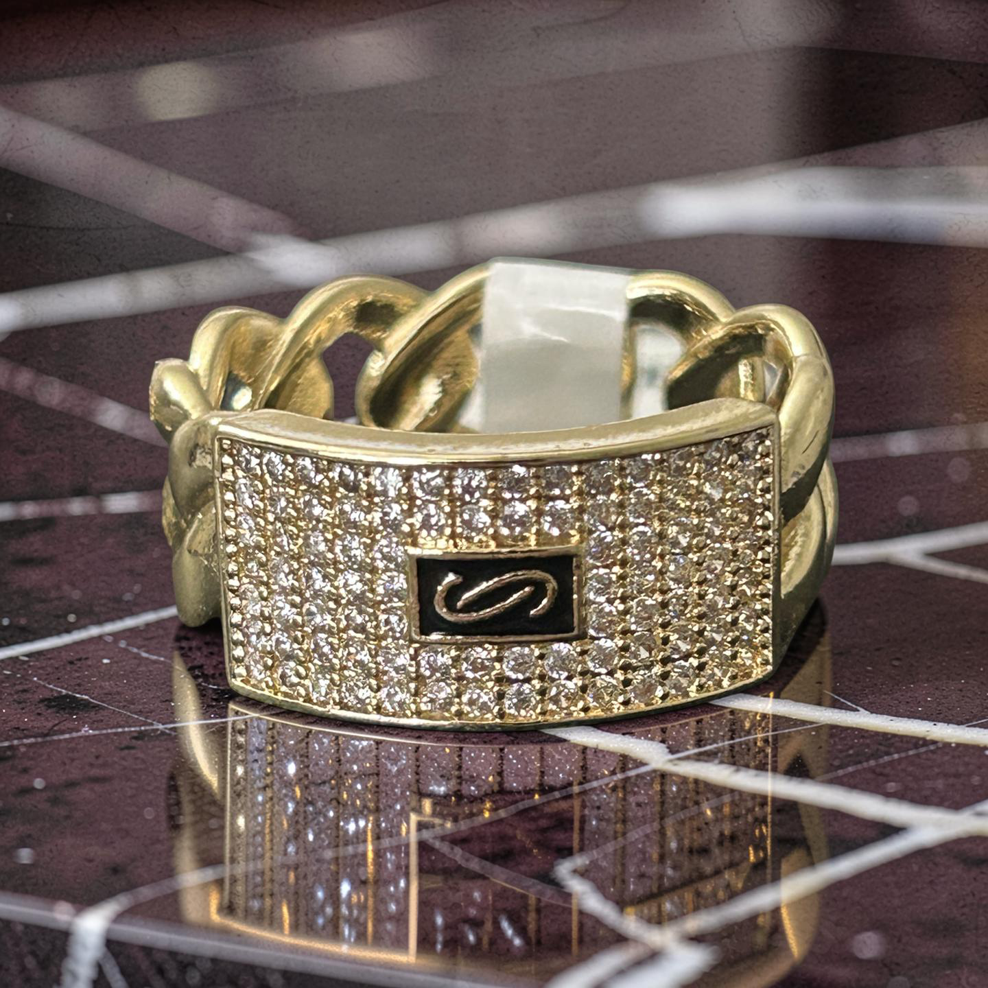 14K Gold Filled VVS CZ Iced Out Statement Ring – Size 7 – Luxury Cuban Link Style