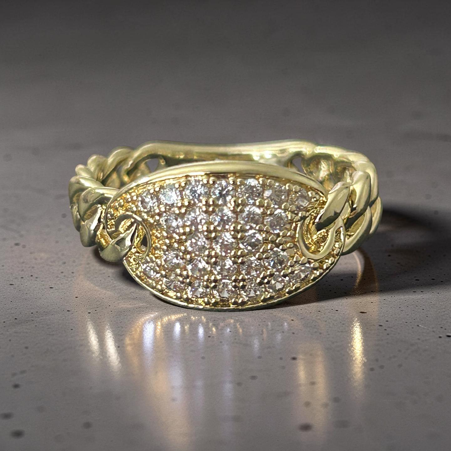 14K Gold Filled Oval VVS CZ Pavé Chain Ring – Size 7