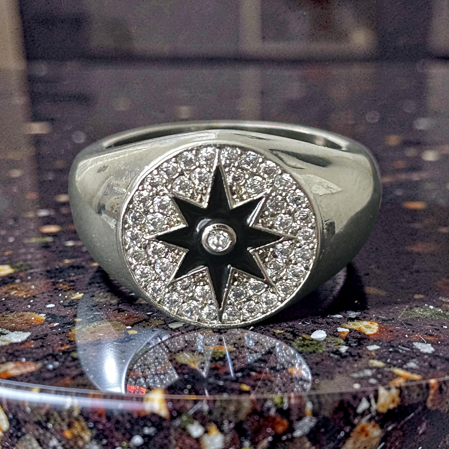 14K White Gold Filled Starburst VVS CZ Ring – Size 7 | Iced Statement Signet Ring