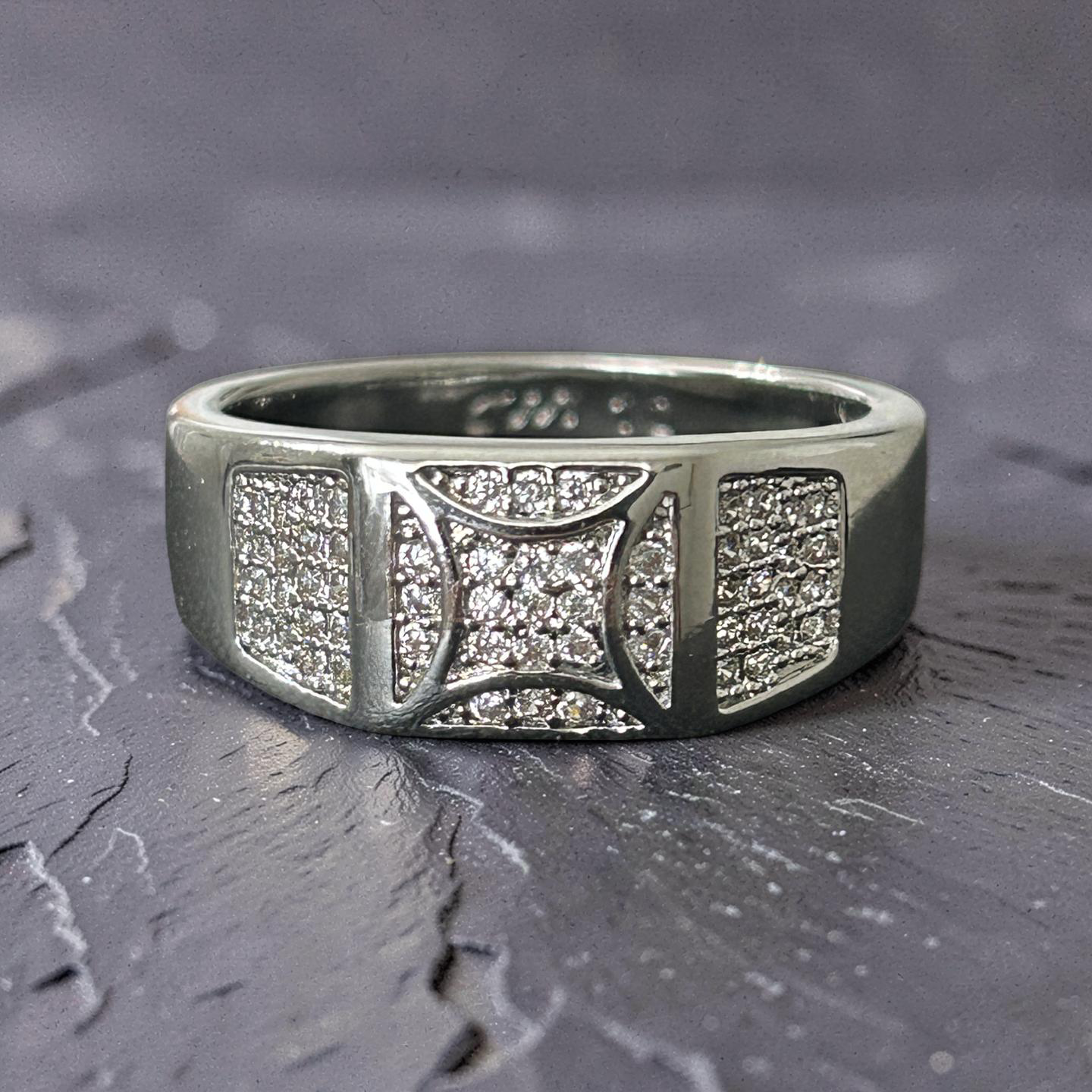 14K White Gold Filled VVS CZ Iced Statement Ring – Size 10