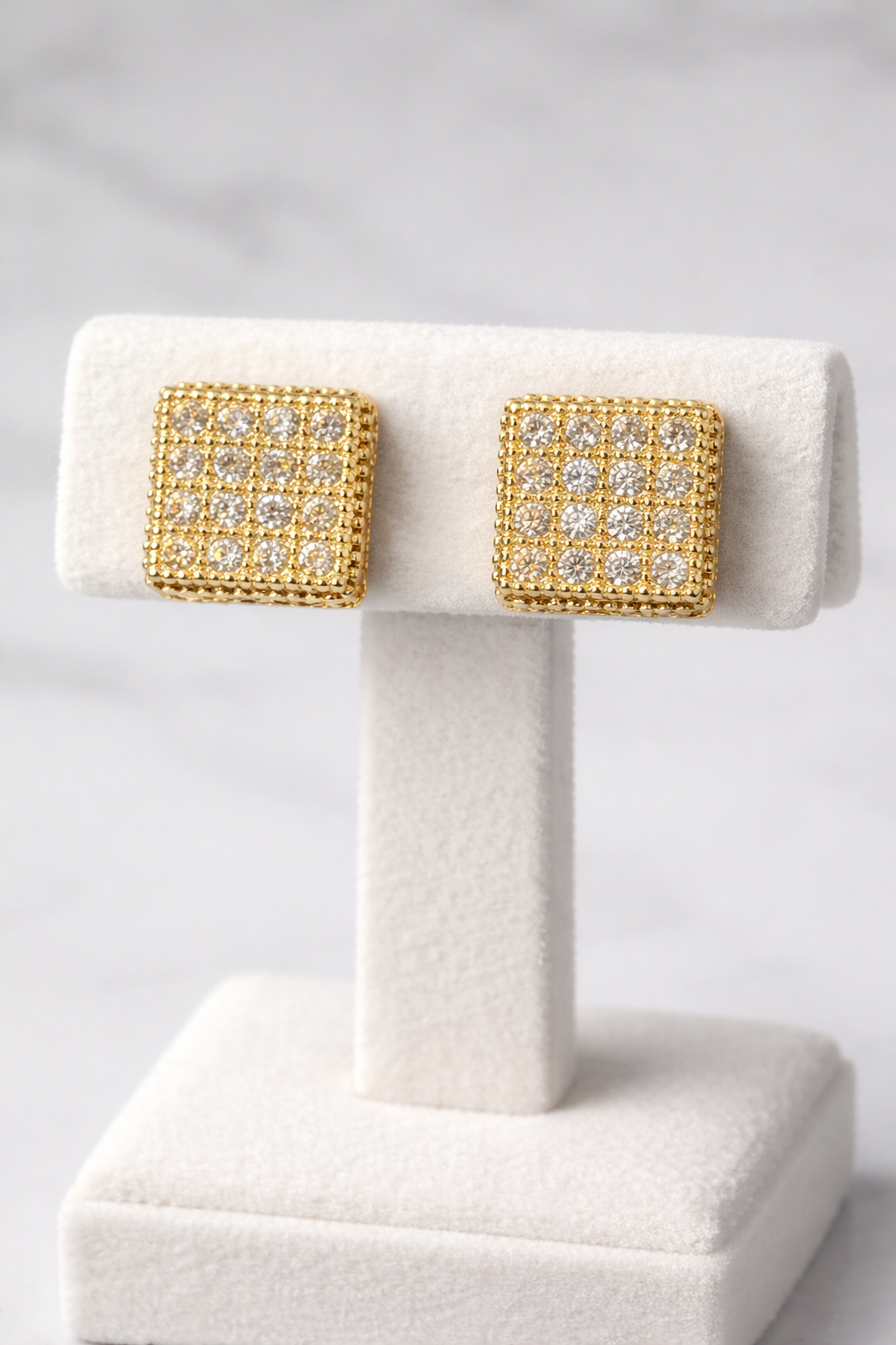 14K Gold Filled Cube Stud Earrings – VVS CZ Iced Out Push Back Studs
