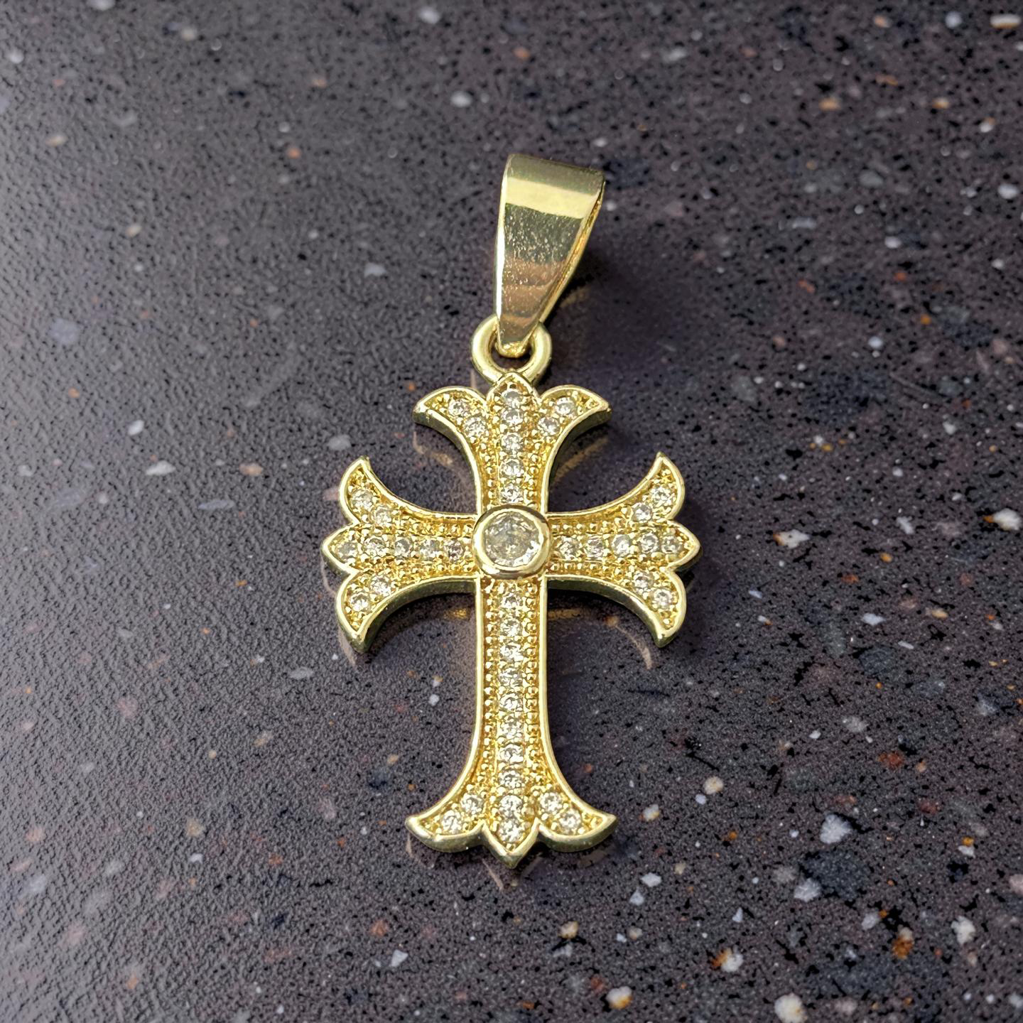 14K Gold Filled Iced Cross Pendant – VVS CZ Pave Religious Charm