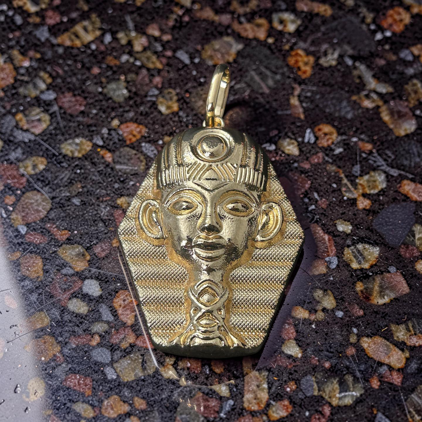 18K Gold Over Stainless Steel Pharaoh Pendant – Egyptian King Statement Charm