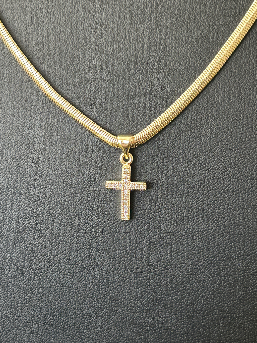 20in 3mm 14K Gold Filled Herringbone Chain with VVS CZ Cross Pendant