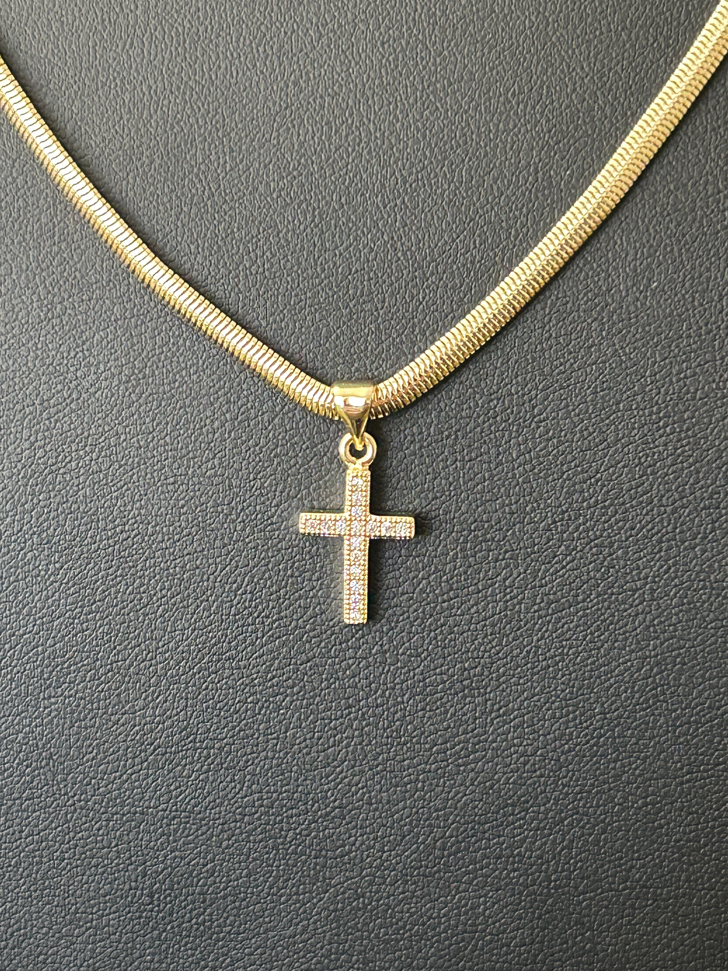 20in 3mm 14K Gold Filled Herringbone Chain with VVS CZ Cross Pendant