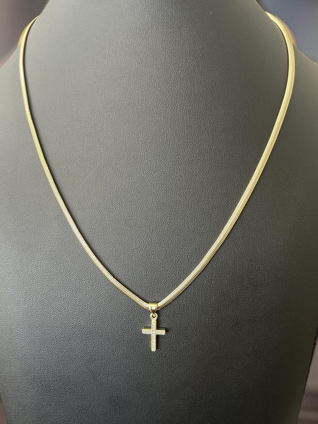 20in 3mm 14K Gold Filled Herringbone Chain with VVS CZ Cross Pendant