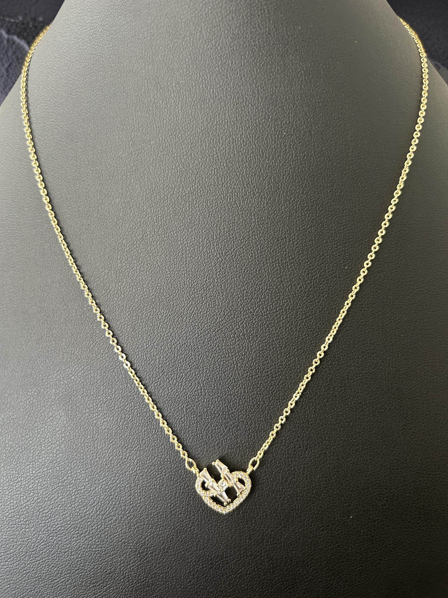 14K Gold Filled VVS CZ Heart Necklace – Adjustable 16-18in Dainty Chain