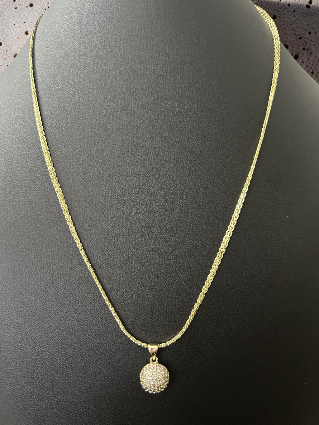 Gold Rope Chain Necklace with Iced Out Pavé Disc Pendant 14k Gold Filled VVS CZ
