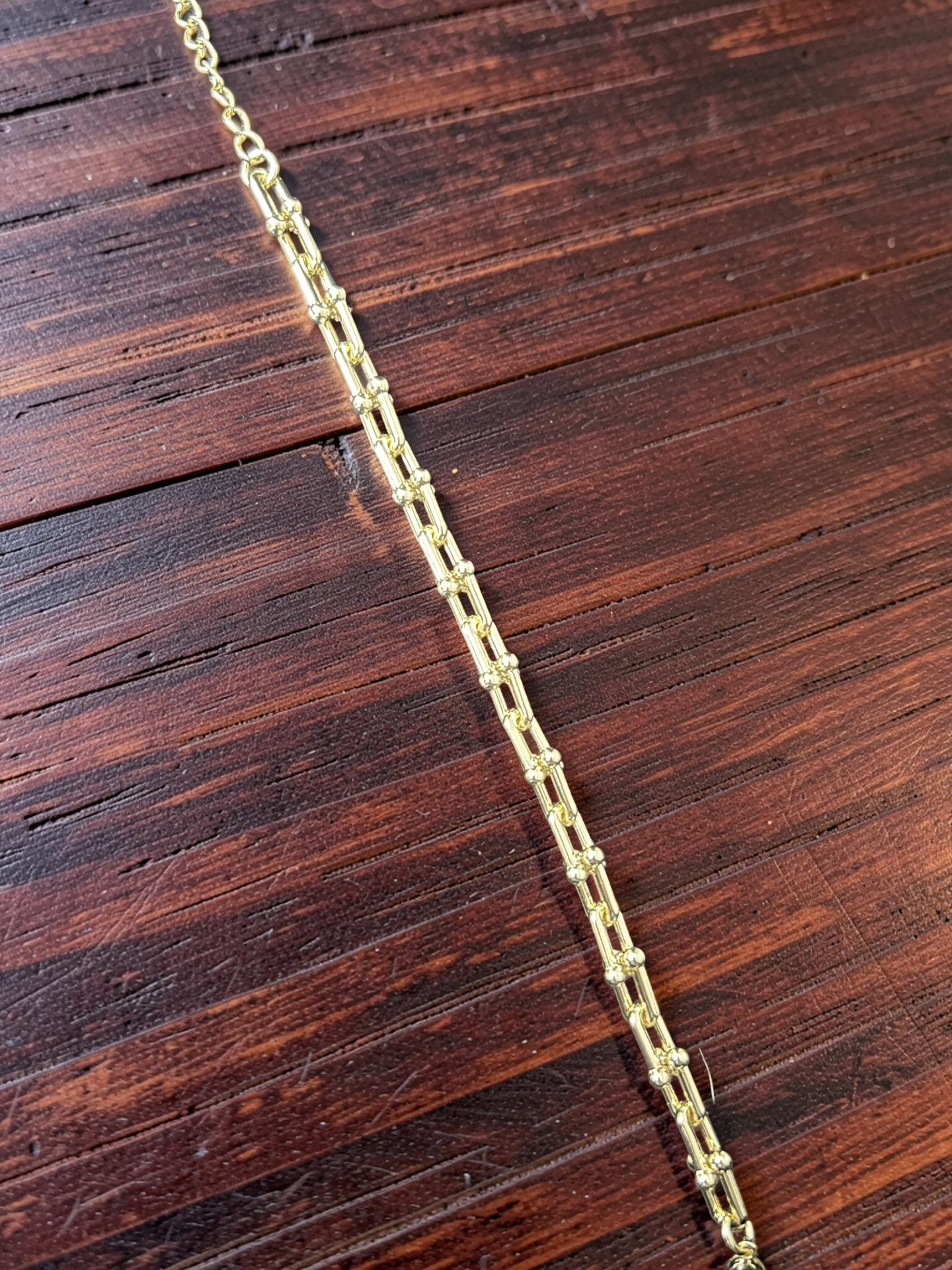 14K Gold Filled Tiffany Style Link Bracelet – Adjustable 7-9 Inch Beaded Bar Link Bracelet