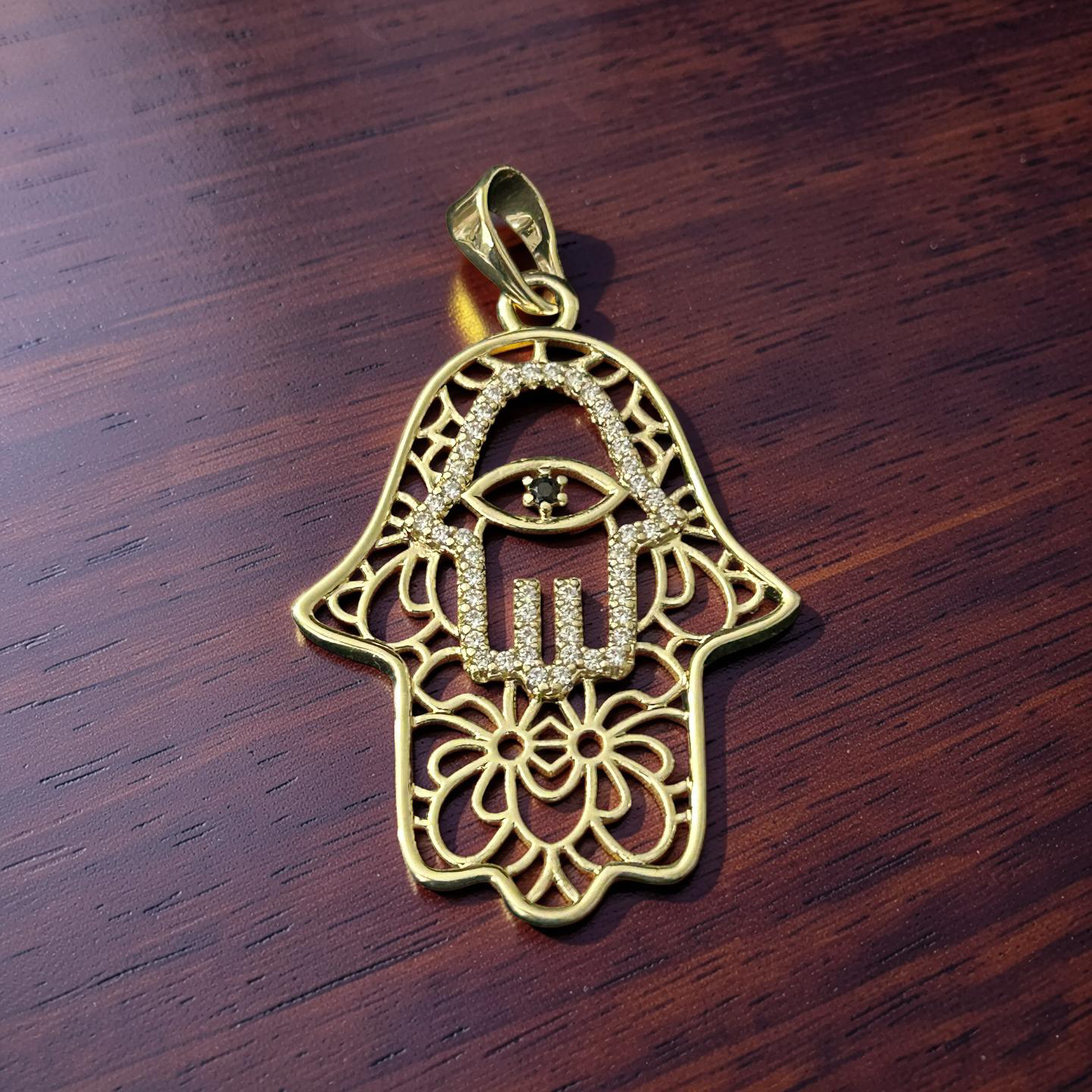 14K Gold Filled Hamsa Hand Pendant – VVS CZ Evil Eye Protection Charm