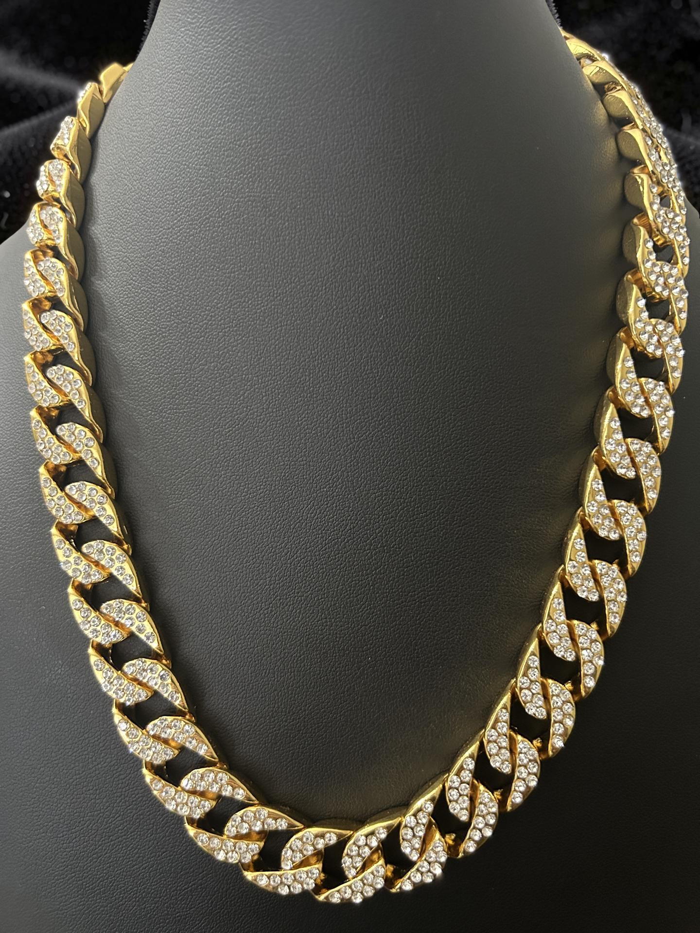 14mm Iced Out Cuban Link Chain – 20 Inch Gold Over Stainless Steel VVS CZ Necklace