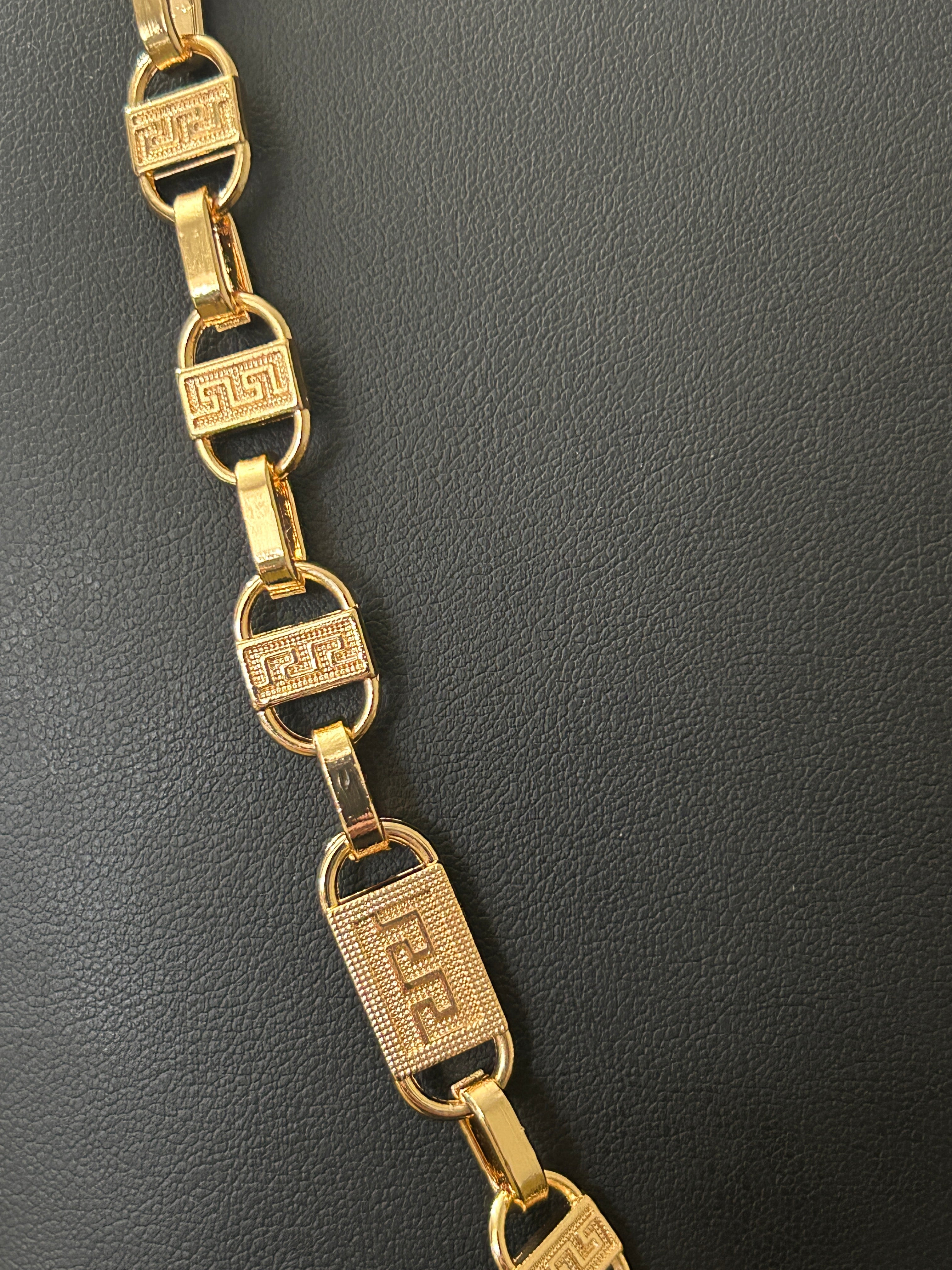 18K Gold Filled Greek Key Link Chain – 24 Inch Designer Style Statement Necklace