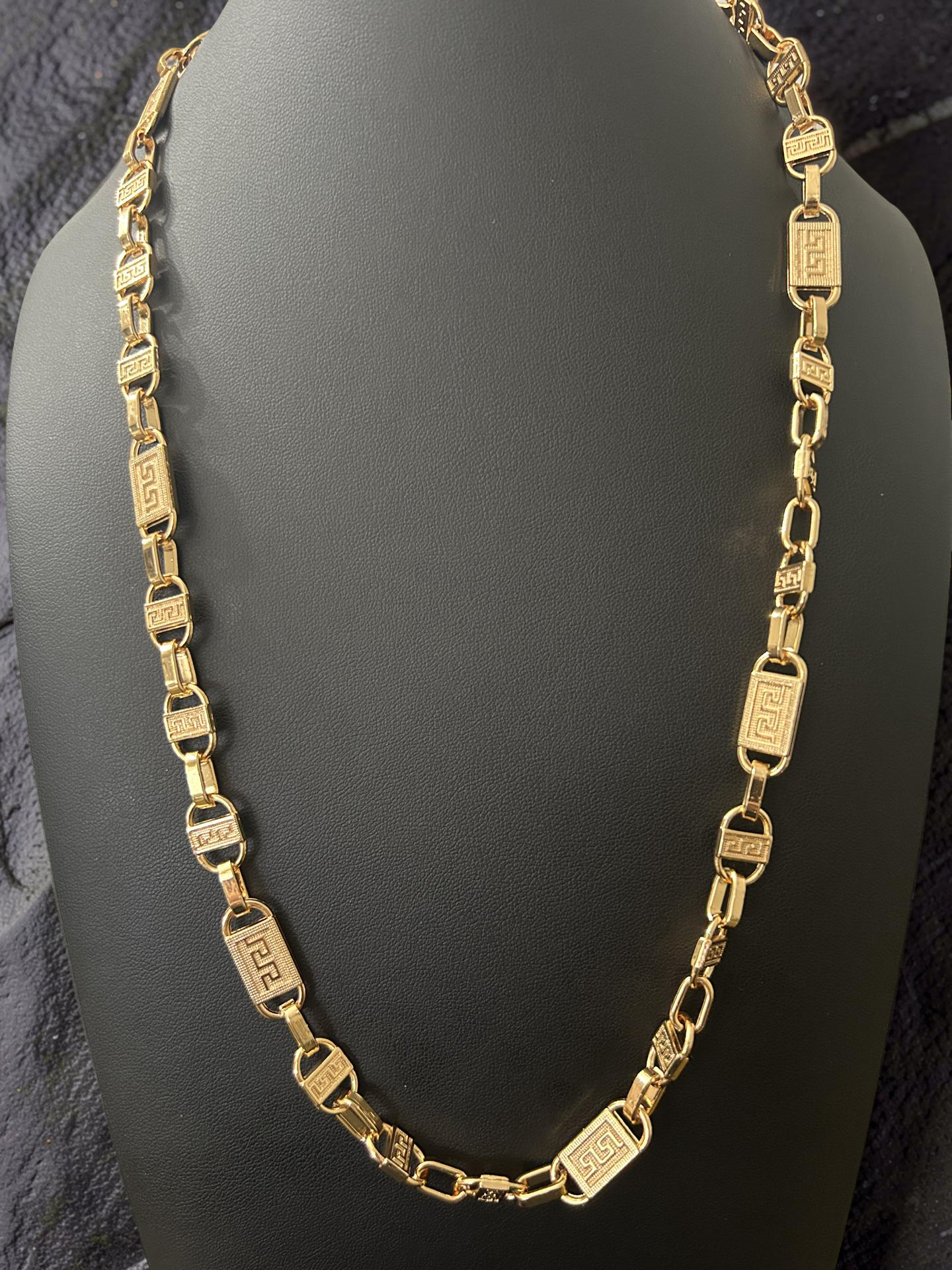 18K Gold Filled Greek Key Link Chain – 24 Inch Designer Style Statement Necklace