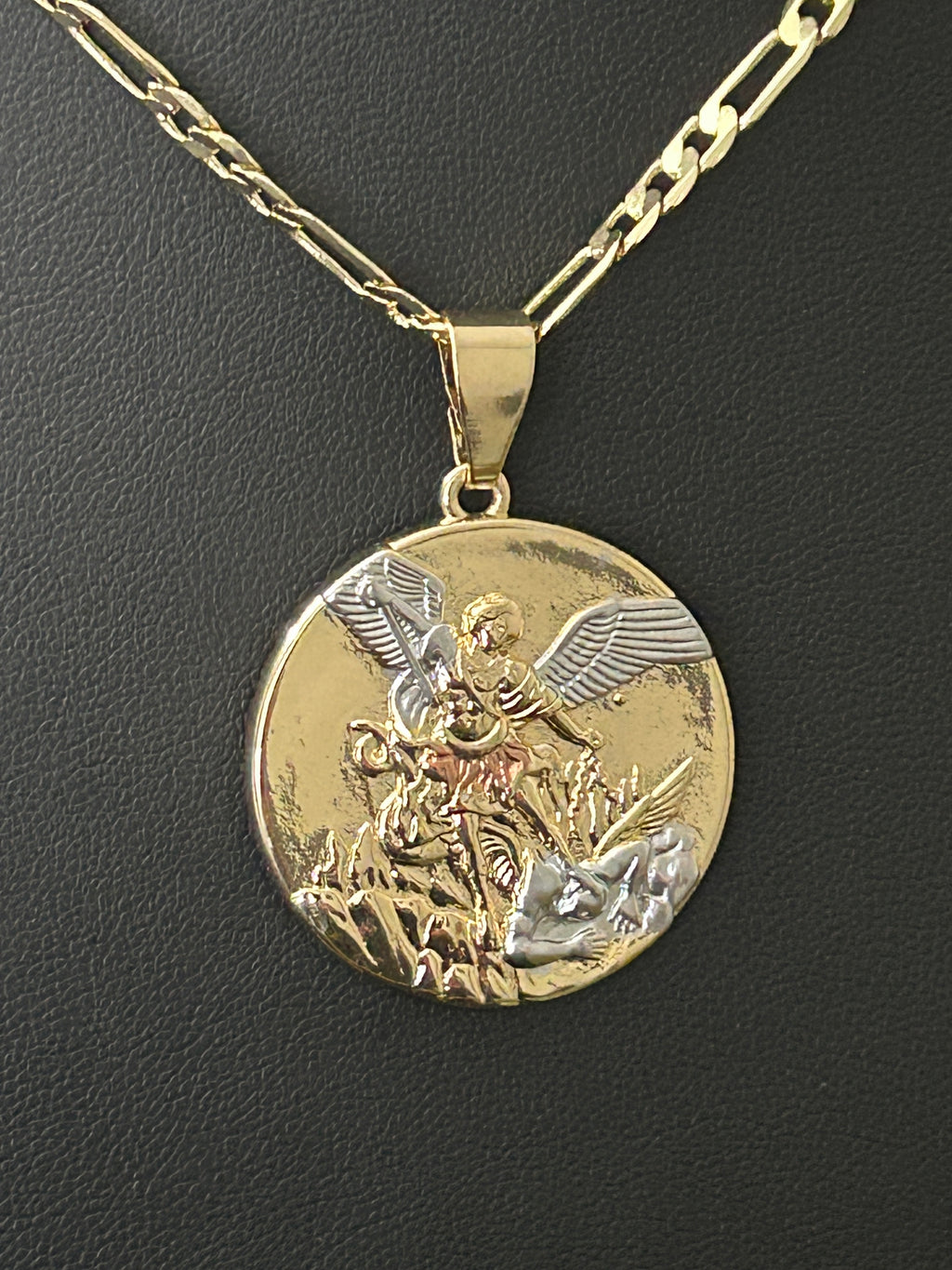 22” 4mm 14K Gold Filled Figaro Chain with Saint Michael Archangel Pendant