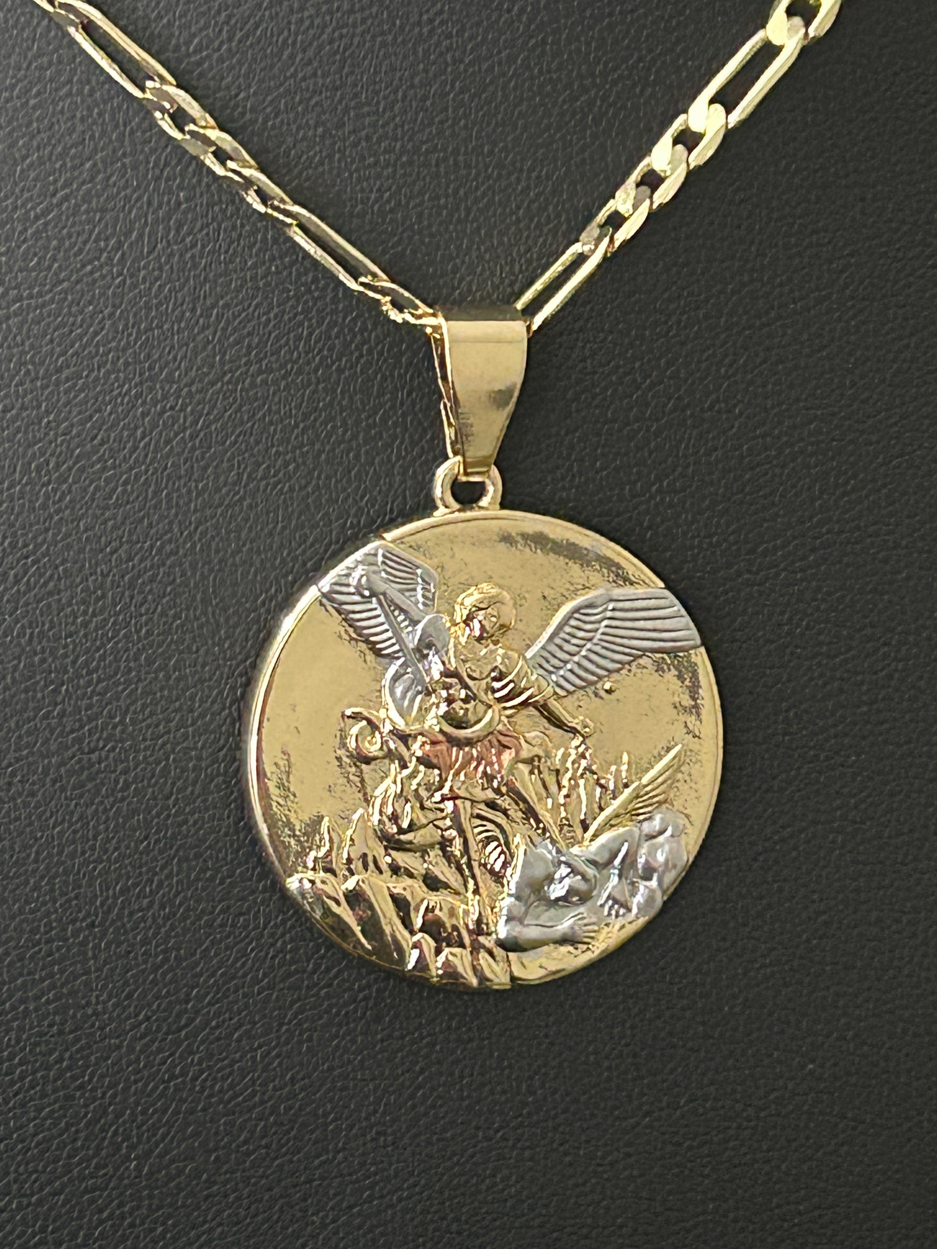 22” 4mm 14K Gold Filled Figaro Chain with Saint Michael Archangel Pendant