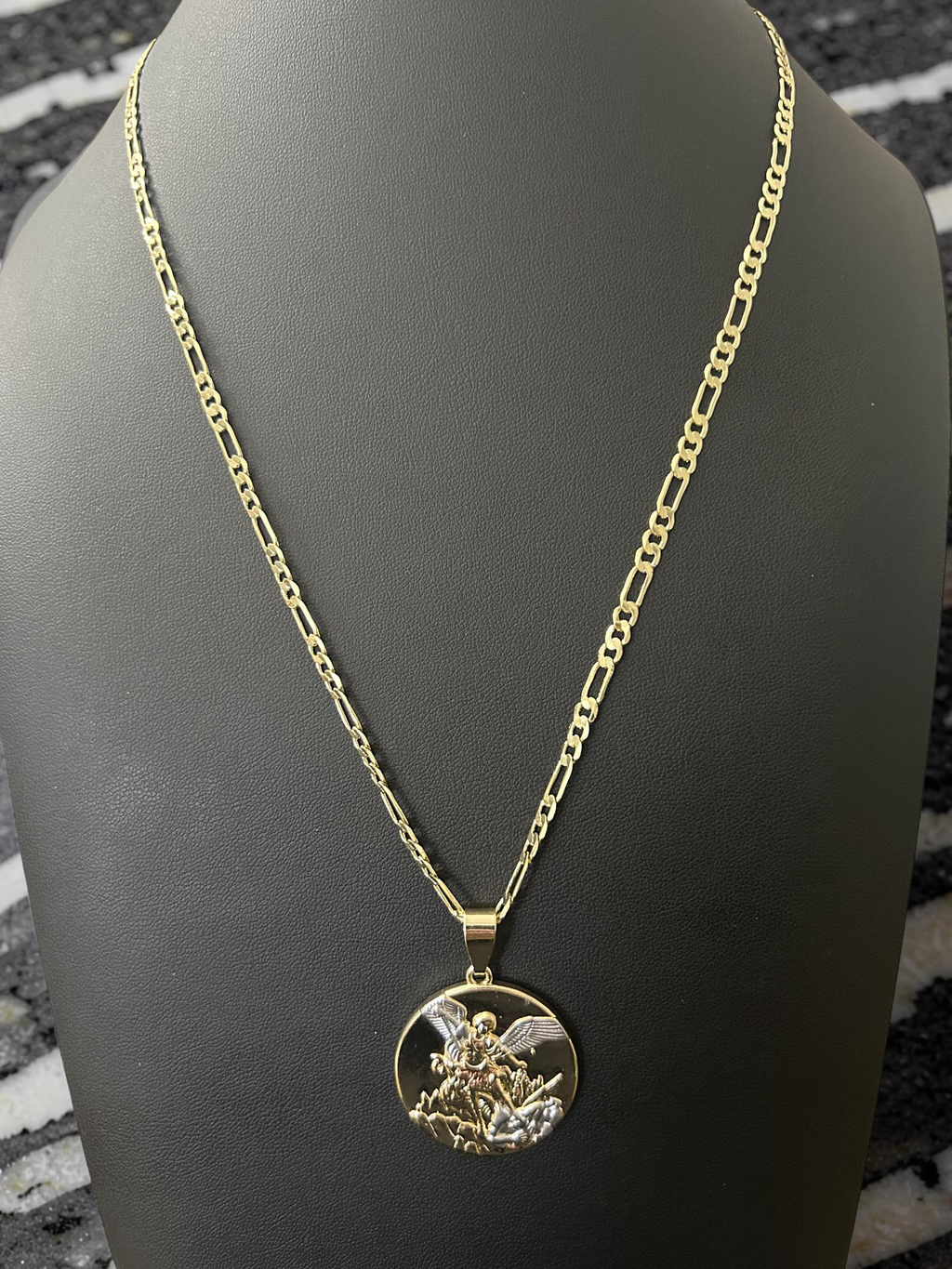 22” 4mm 14K Gold Filled Figaro Chain with Saint Michael Archangel Pendant