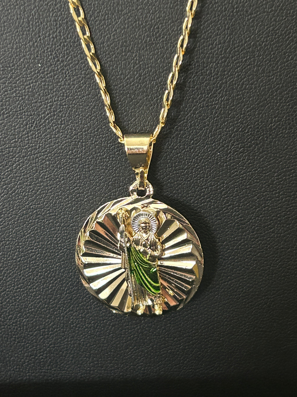 24” 3mm 14K Gold Filled Cuban Chain with Double-Sided Saint Pendant