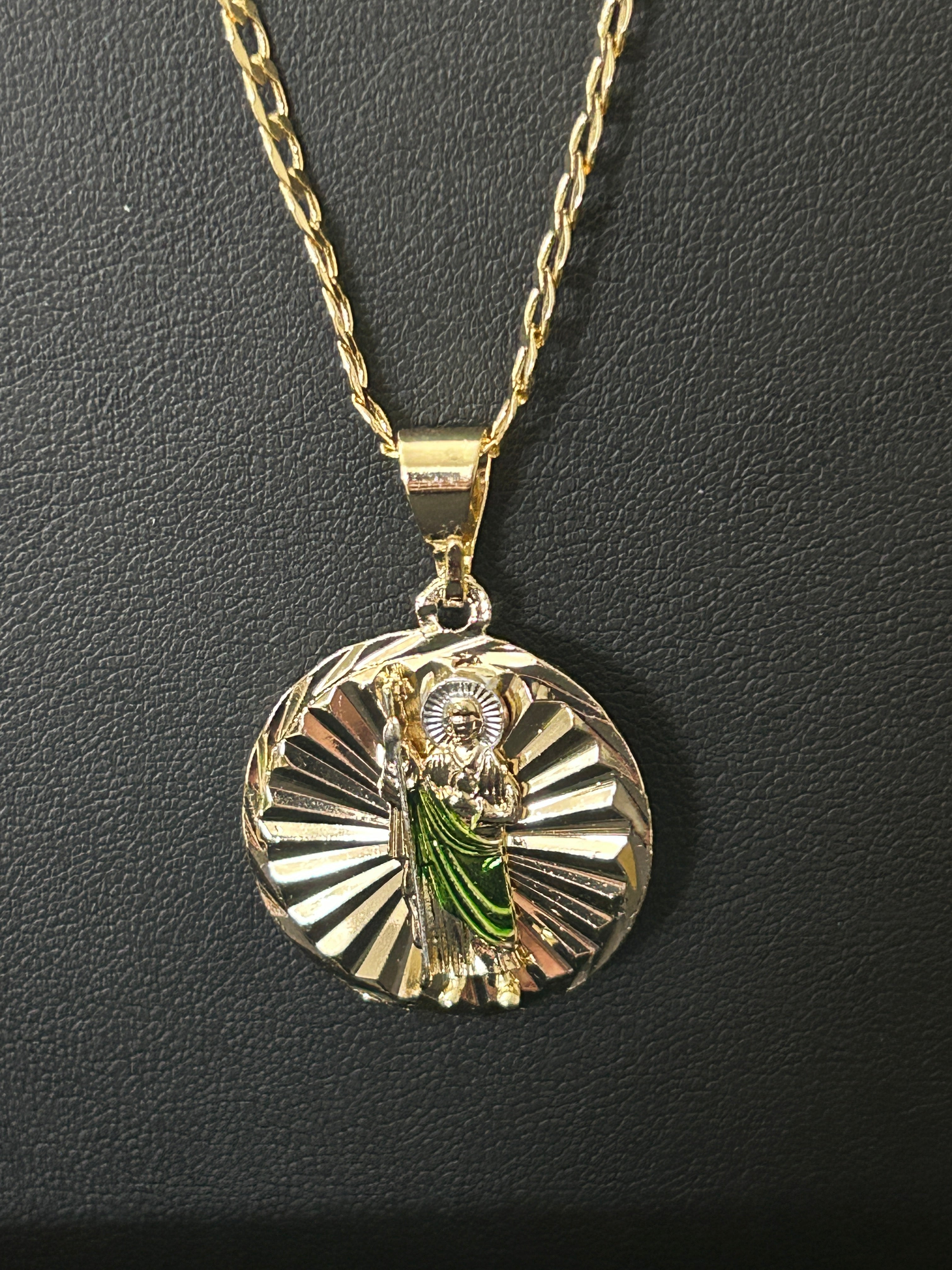 24” 3mm 14K Gold Filled Cuban Chain with Double-Sided Saint Pendant