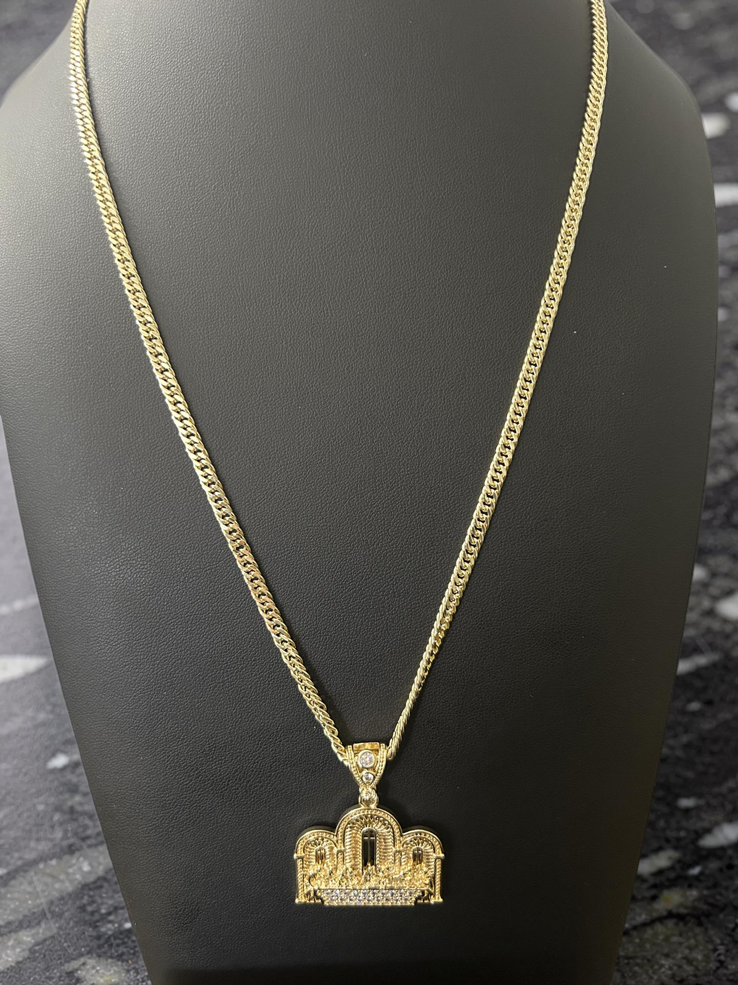 24” 4mm 14K Gold Filled Cuban Chain with VVS CZ Last Supper Pendant