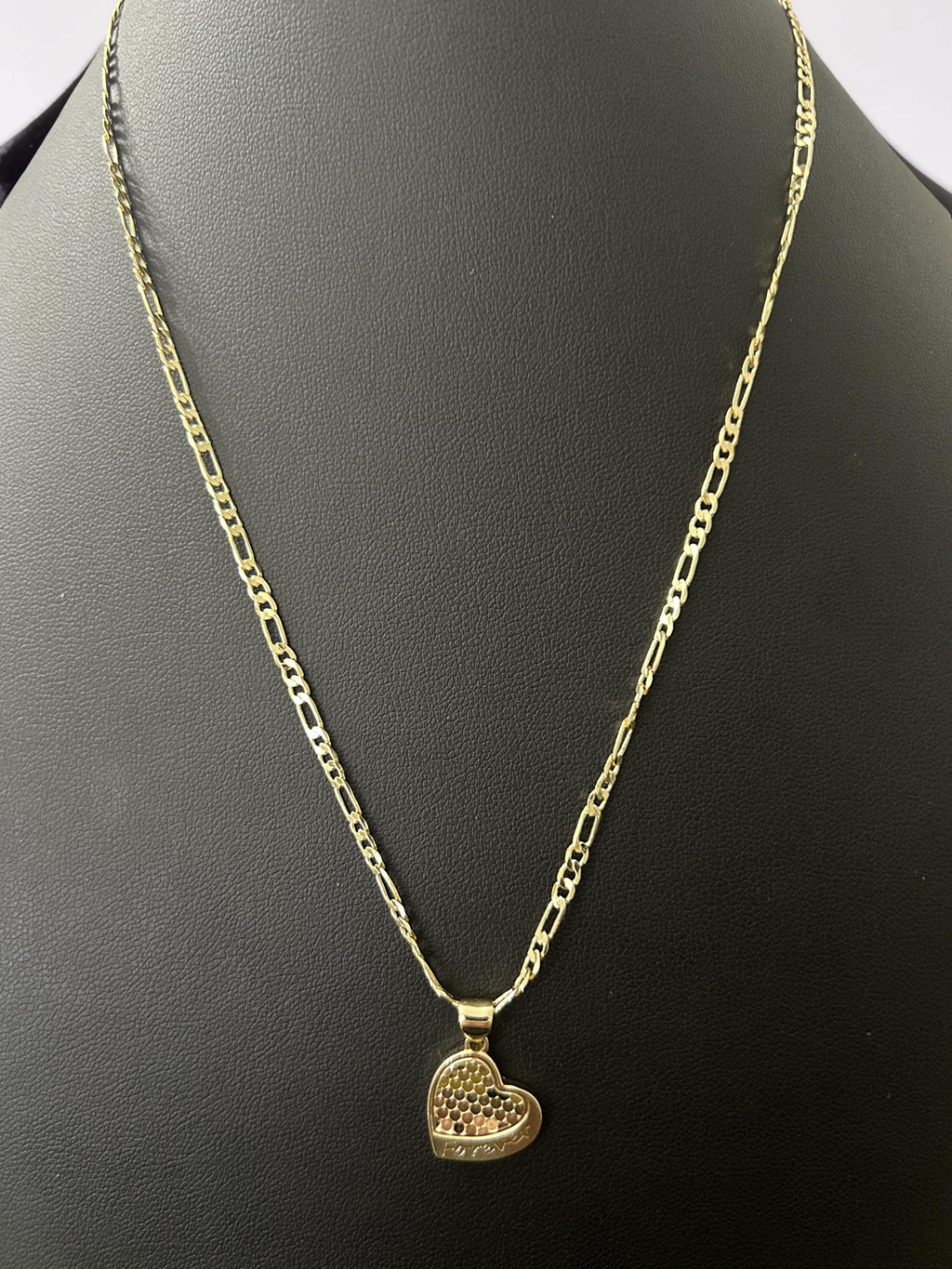 18” 3.5mm Figaro Chain with “Forever Heart” Pendant – Gold Filled Necklace