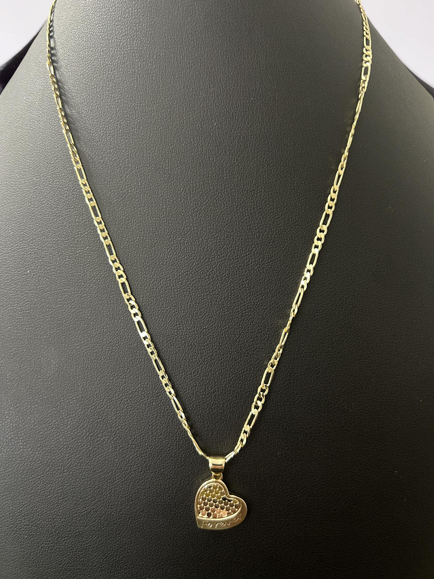 18” 3.5mm Figaro Chain with “Forever Heart” Pendant – Gold Filled Necklace