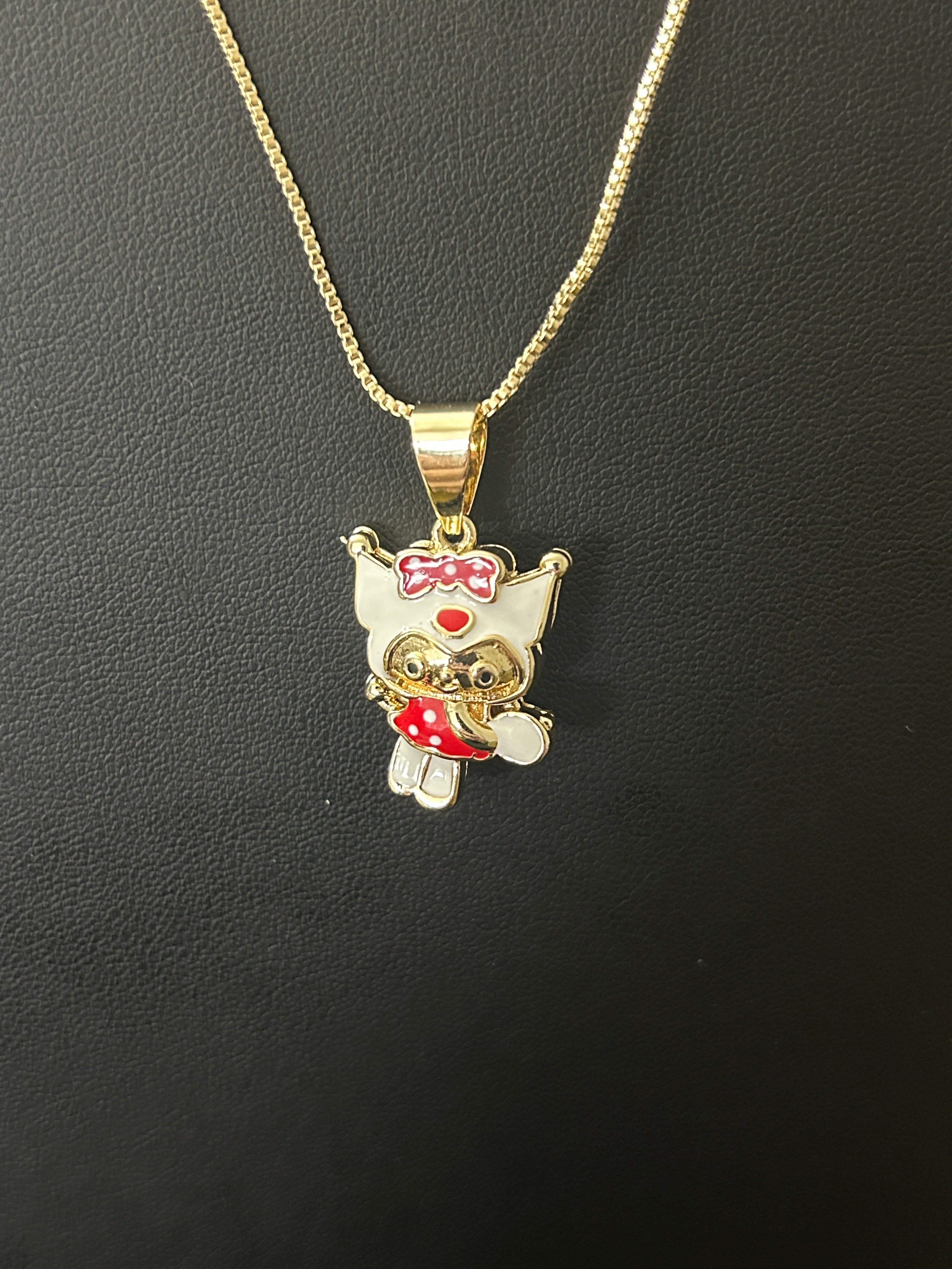 18” Thin Snake Chain with Kitty Pendant – Gold Tone Necklace