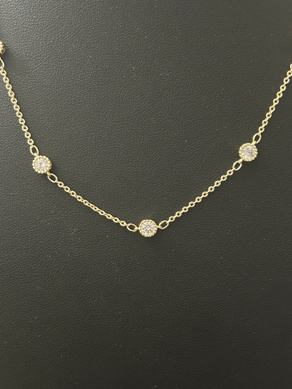 16–18” Adjustable 14K Gold Filled VVS CZ Station Chain Necklace