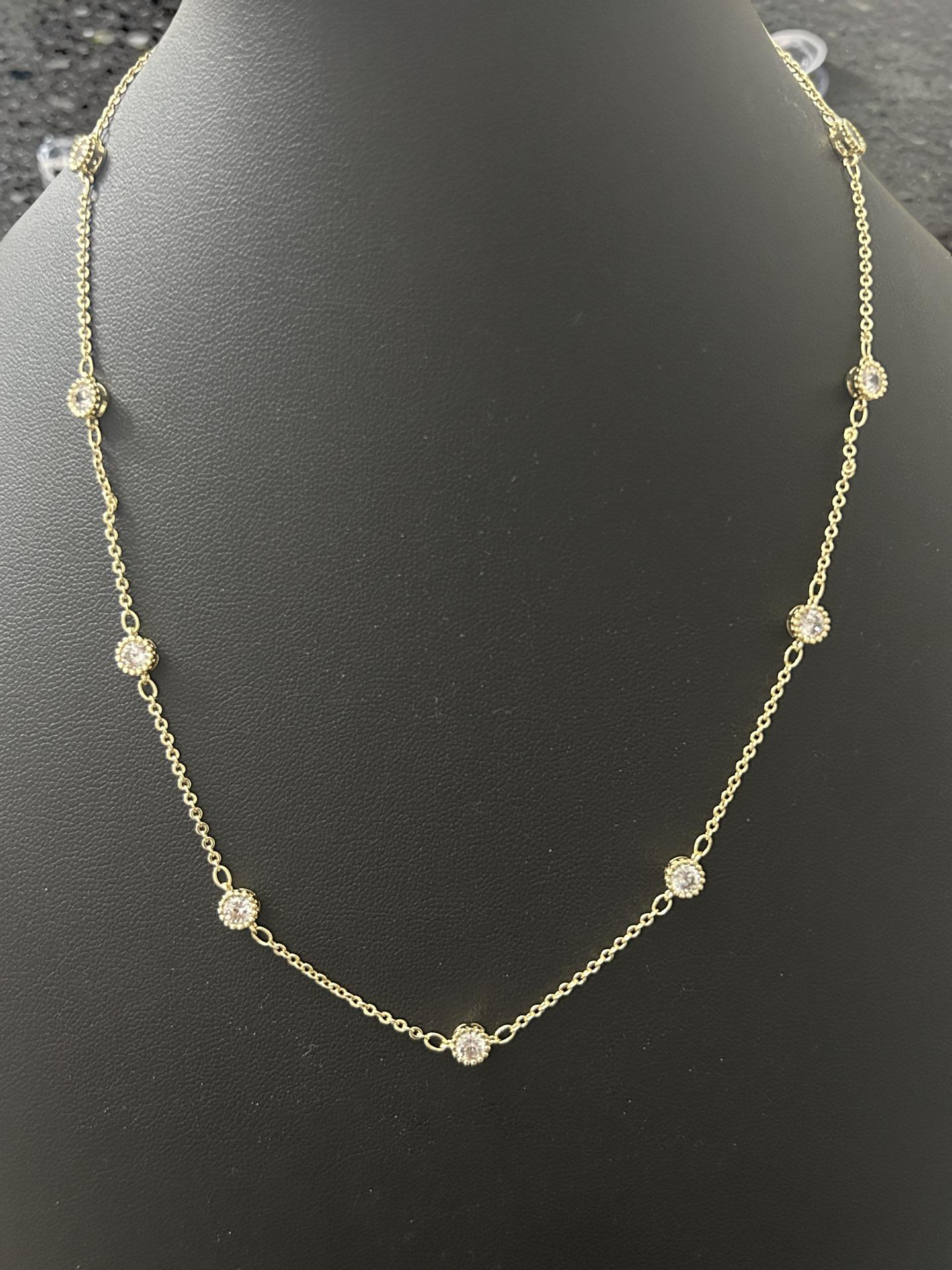 16–18” Adjustable 14K Gold Filled VVS CZ Station Chain Necklace