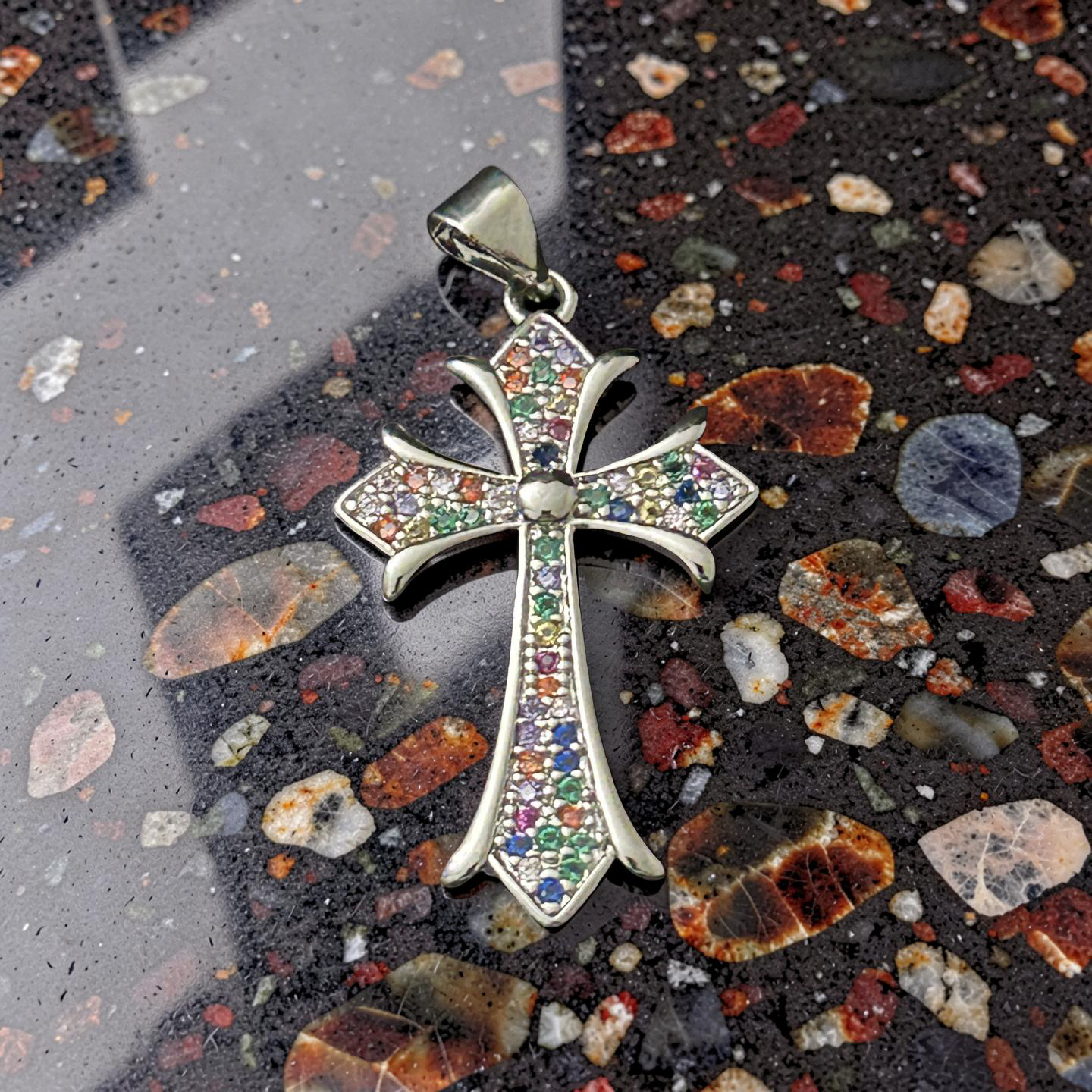 White Gold Filled Multi-Color VVS CZ Cross Pendant
