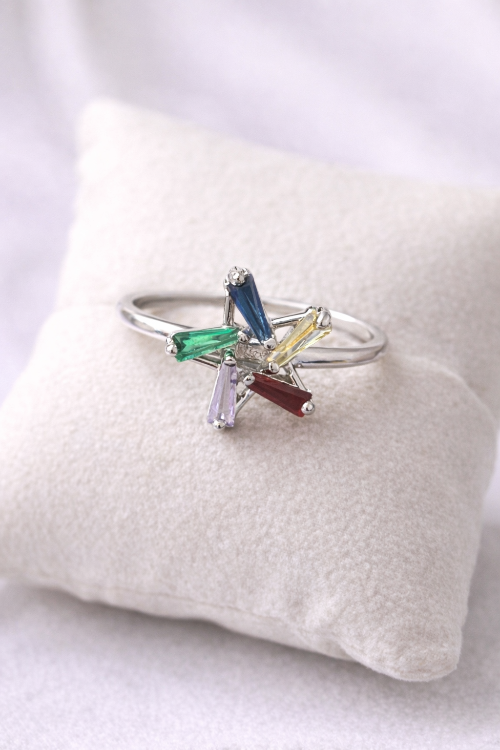 Size 9 White Gold Filled Multi-Color VVS CZ Starburst Ring