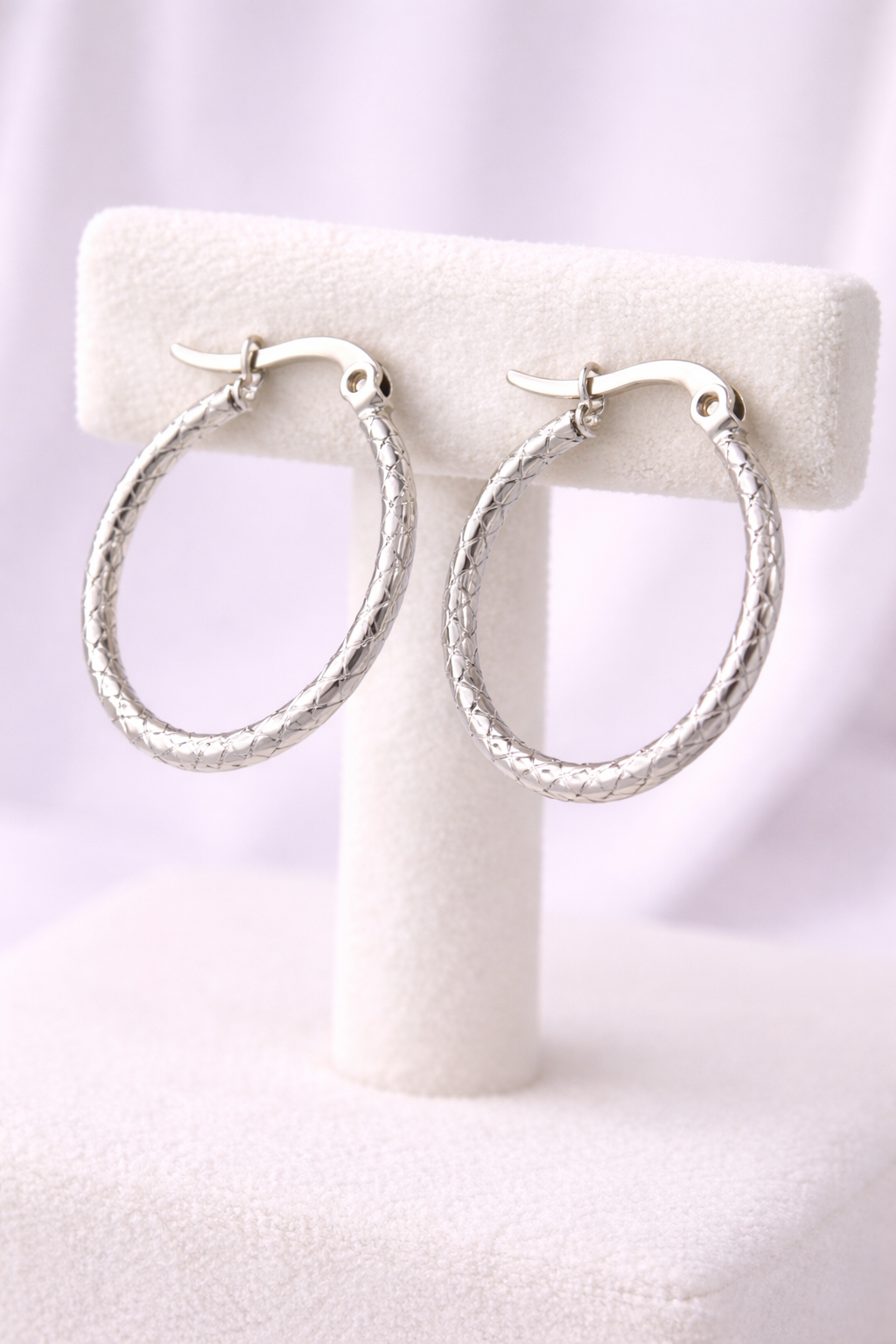 14K White Gold Filled Textured Hoop Earrings