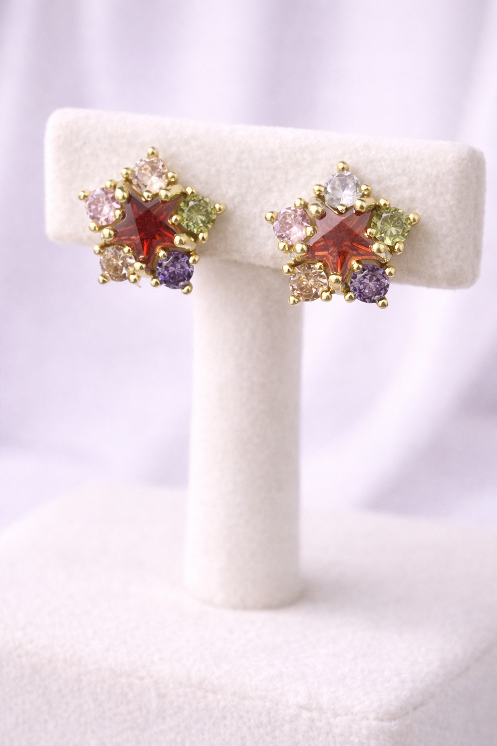 14K Gold Filled Multi-Color CZ Star Stud Earrings (Push Back)