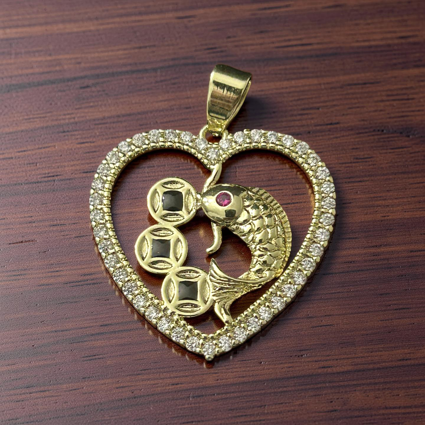 14K Gold Filled VVS CZ Heart Fish Pendant