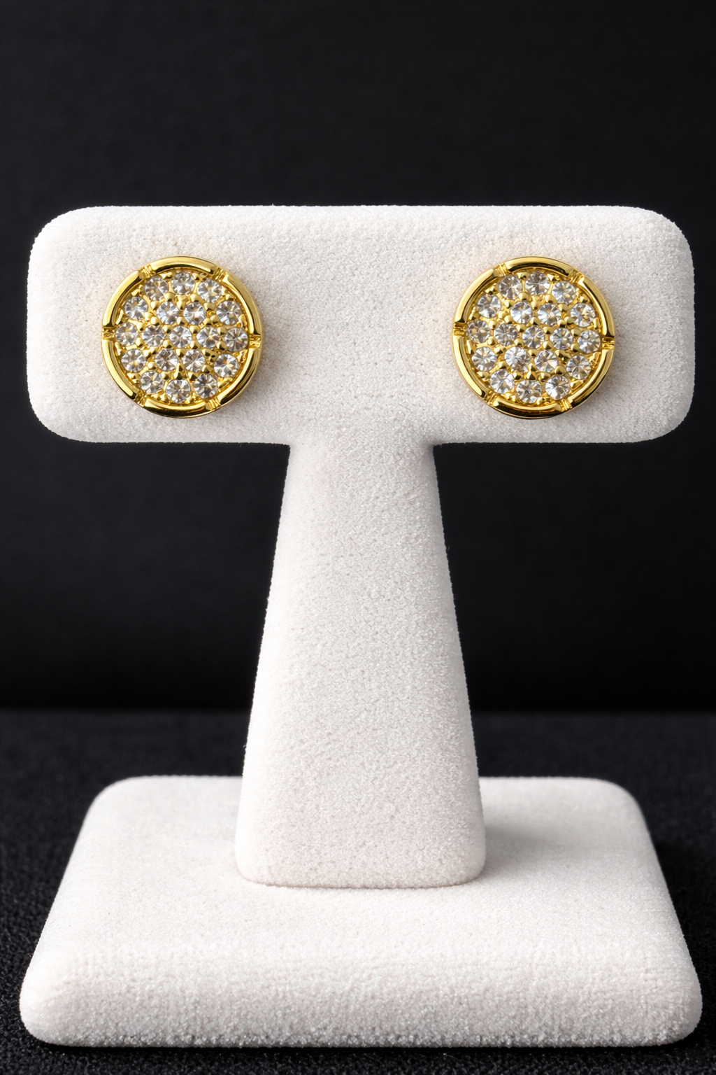 14K Gold Over Stainless Steel CZ Cluster Stud Earrings – Round Iced Out Push Back Earrings