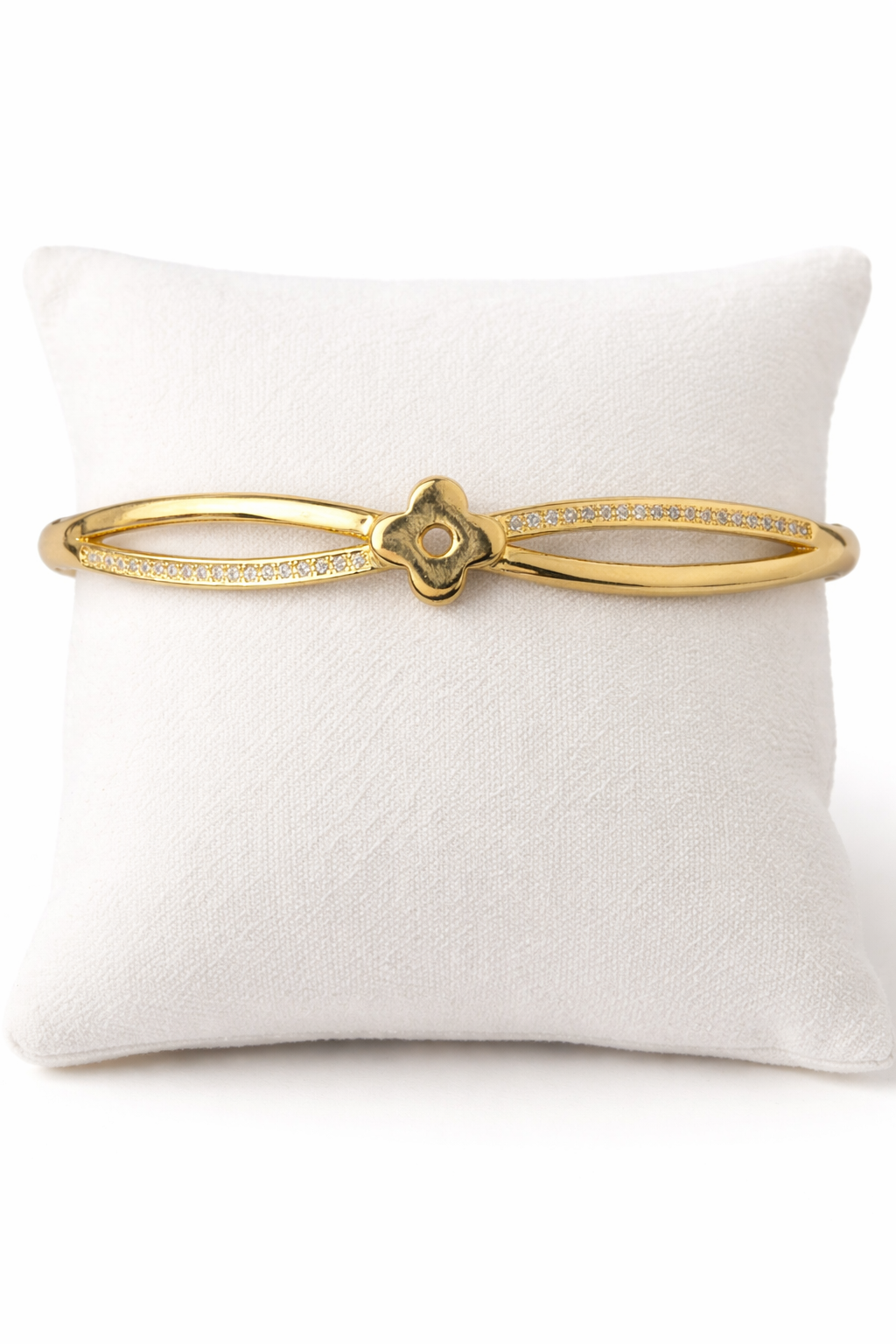 14K Gold Filled Clover Bangle Bracelet – 7 Inch CZ Iced Out Designer Style Bracelet