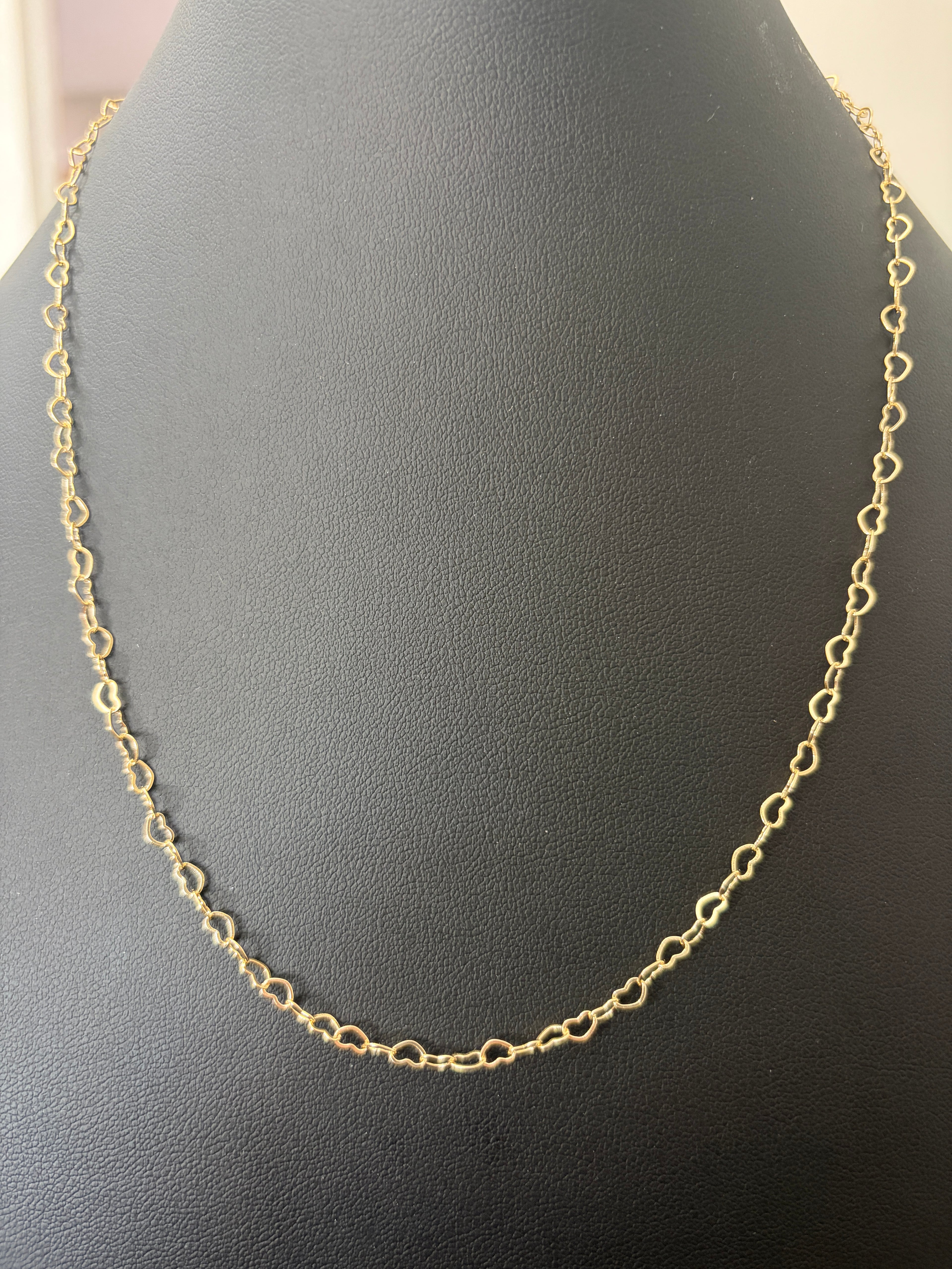 14K Gold Filled Heart Link Chain – 18 Inch Thin Gold Heart Necklace
