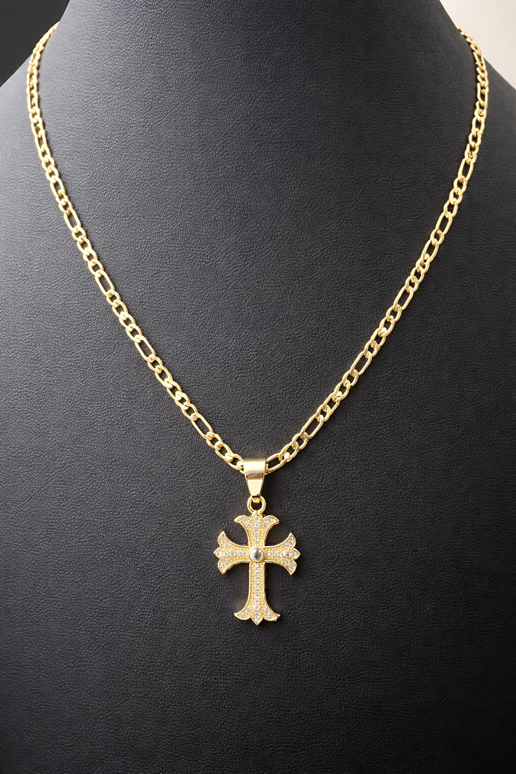 18” 3mm 14K Gold Filled Figaro Chain w/ VVS CZ Cross Pendant – Luxury Faith Piece