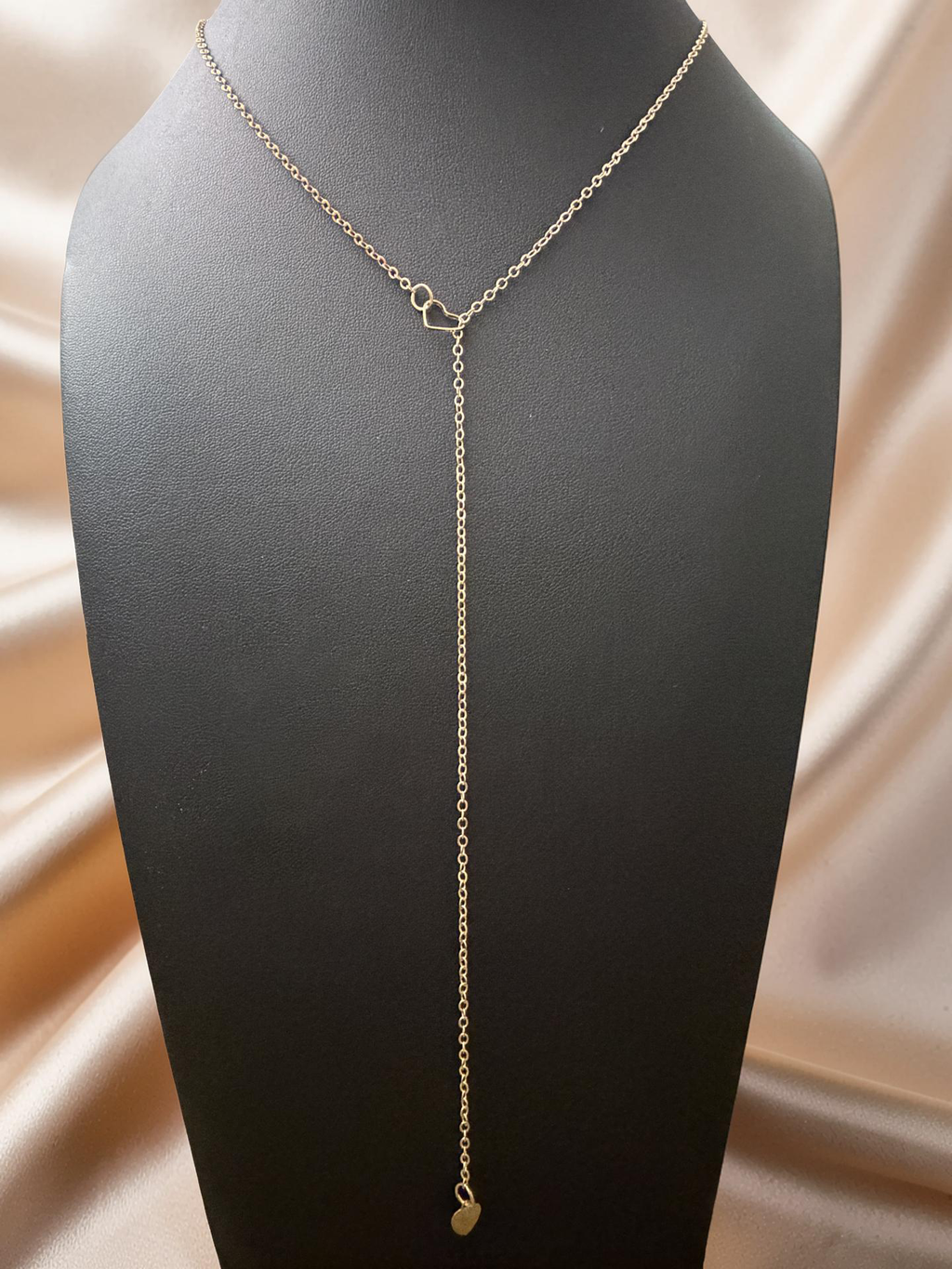 16–18” Adjustable Dainty Heart Drop Chain (Gold Over Stainless Steel)