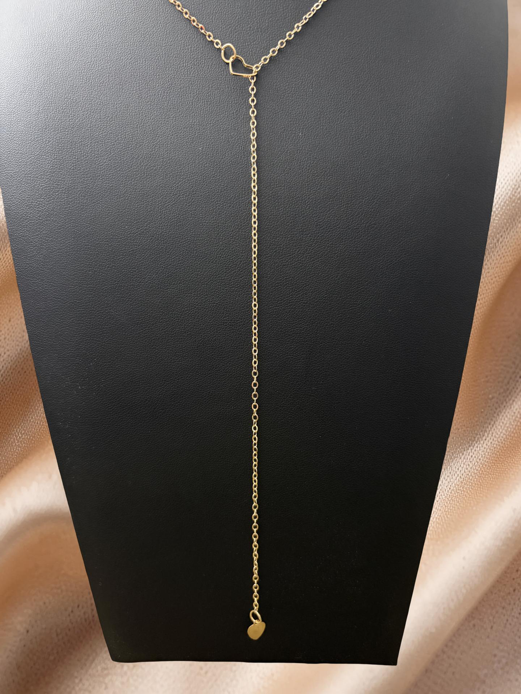 16–18” Adjustable Dainty Heart Drop Chain (Gold Over Stainless Steel)