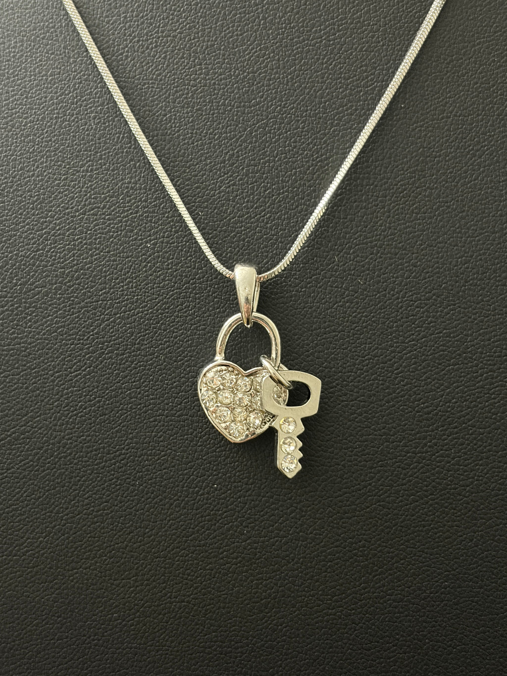 CZ Heart & Lock Necklace (16–18” Adjustable) – Stainless Steel