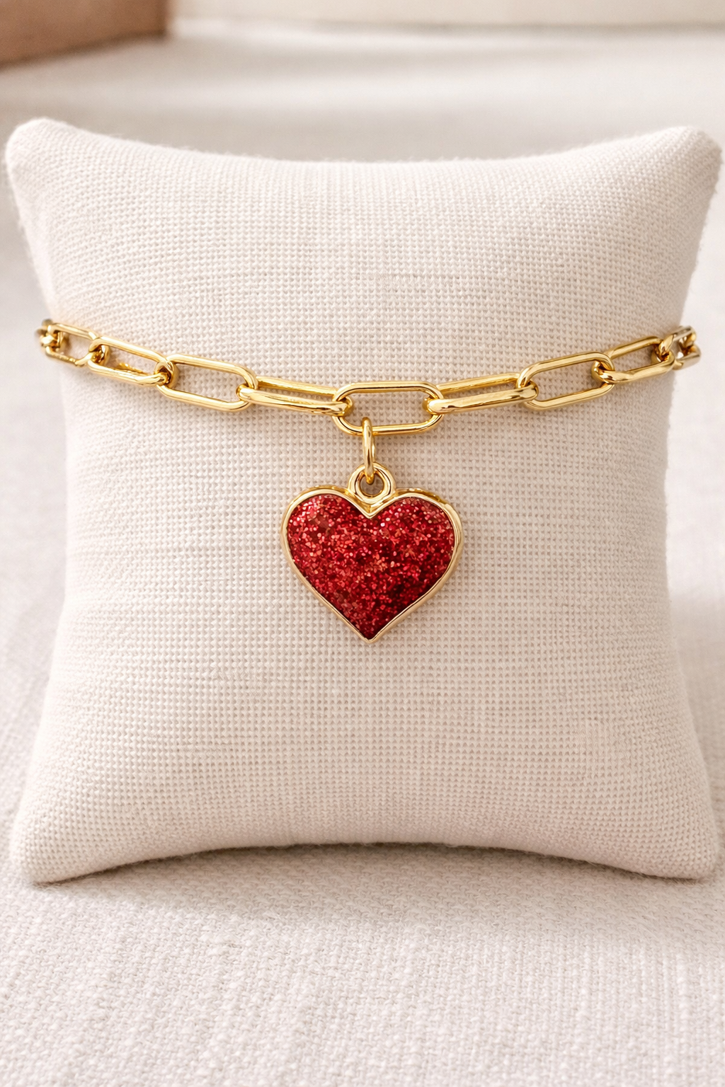 Red Heart Charm Bracelet/Anklet (8–10” Adjustable) – Gold Over Stainless Steel
